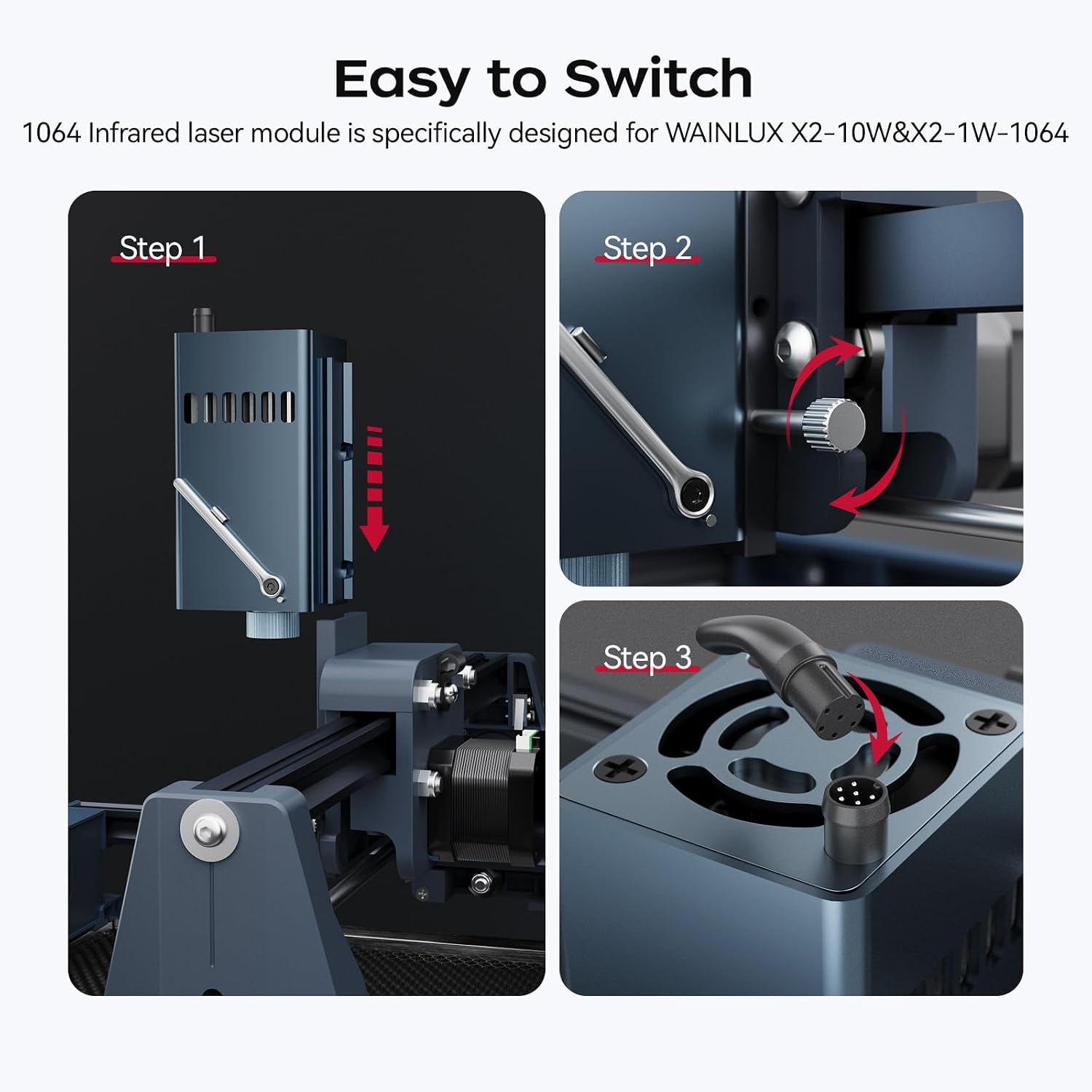 WAINLUX Laser Engraver Accessories for X2 Engraver, 1000mW 1064nm Infrared Laser Module with 0.01mm Engraving Accuracy, Metal Laser Engraver Module for Metal, Hard Plastic, DIY Projects, Class1