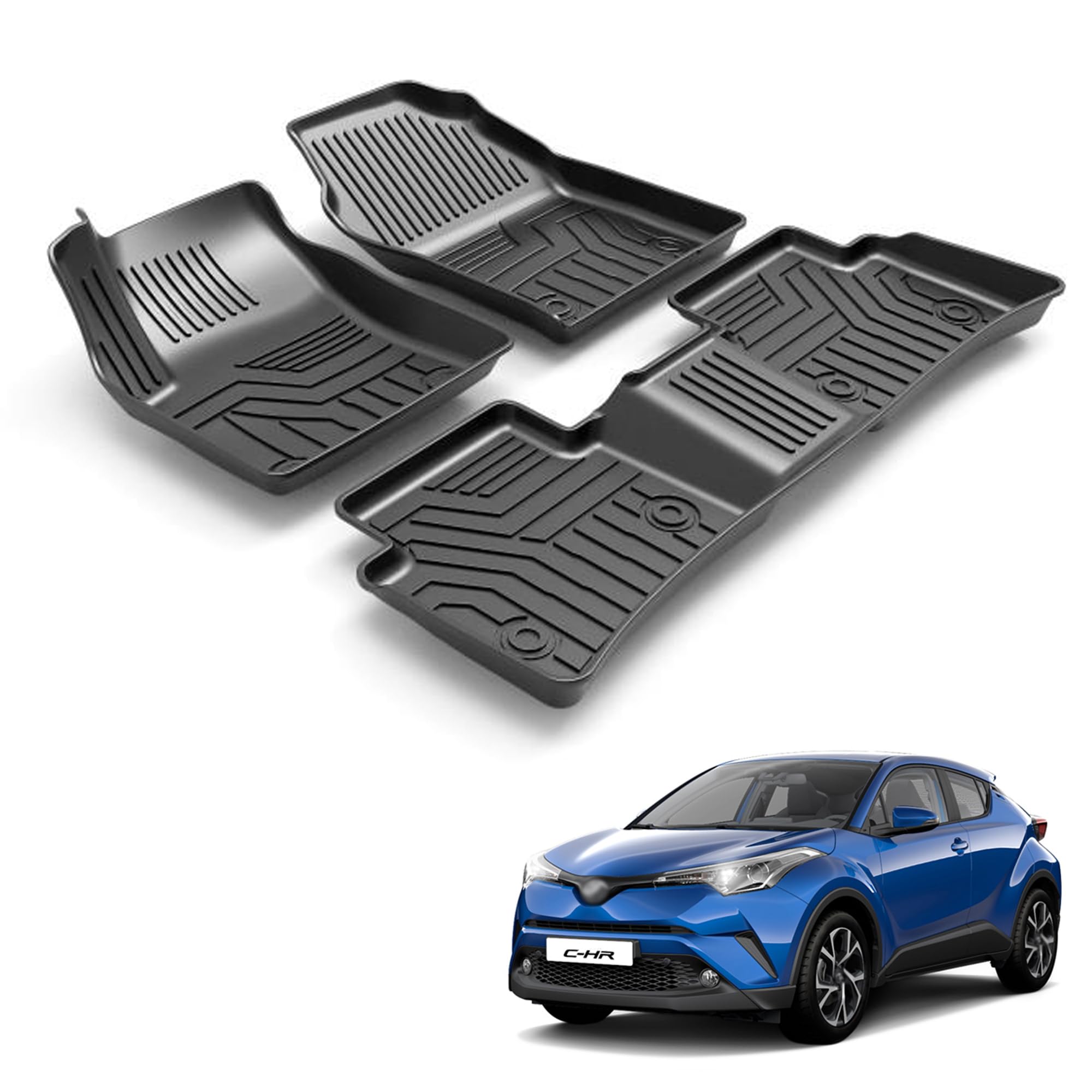 Set thermisch gevormde 3D-vloermatten Toyota C-HR CHR II 2e generatie Hybride 2WD PHEV vanaf 2024 - modellen met een wielbasis van 33,2 cm (bestuurder) - All Weather TPE, antislip, op maat gemaakt