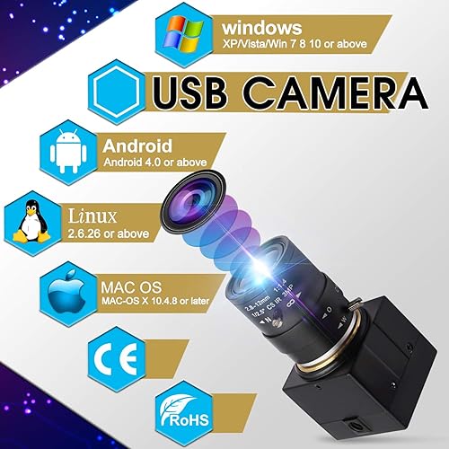 Miniatura 24 de Cámara web 1080P 0.197-1.969 in Lente Varifocal Cámara USB HD 2MP 0.01Lux Iluminación baja IMX322/IMX323 Sensor Industrial Cámara H.264 Cámara web