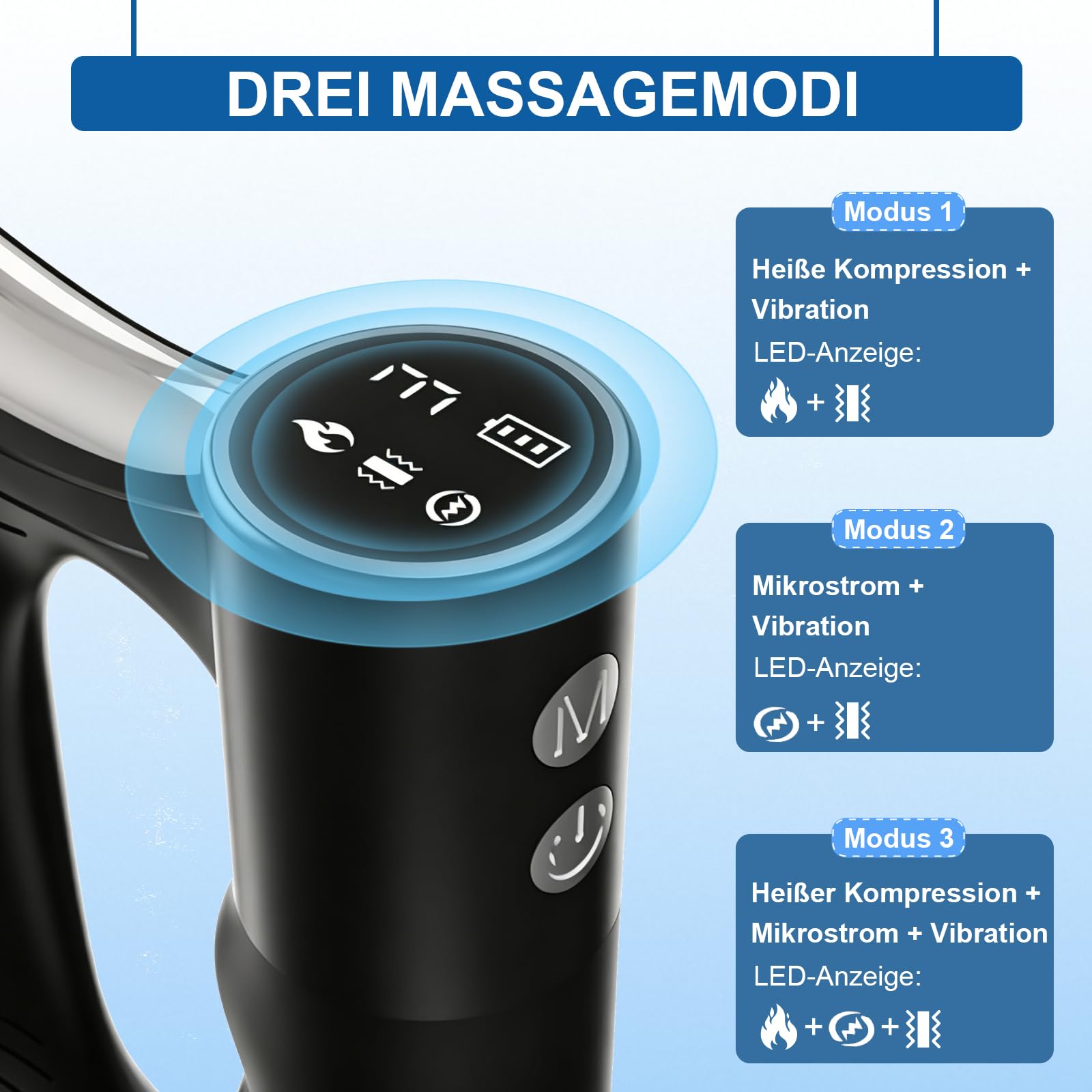 Elektrischer Muskelschaber, Faszien-Massageklinge mit Wärme und Vibration, Tragbares Gua-Sha-Massagegerät zur Ganzkörper-Muskelentspannung (Schwarz)