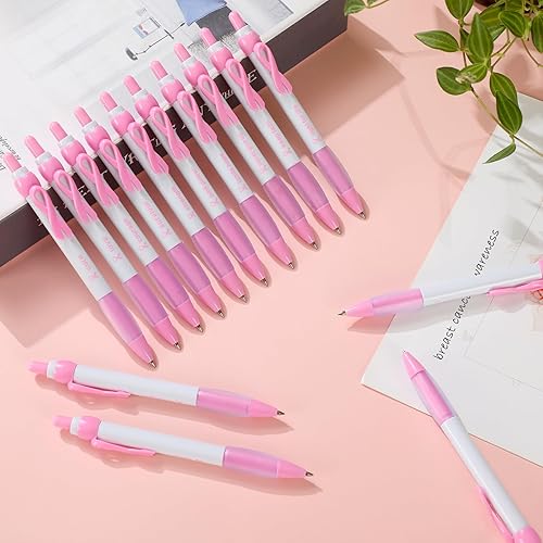 Miniatura 3 de Yeaqee 100 bolígrafos de concientización sobre el cáncer de mama, color rosa, de 0.028 in, tinta negra, con agarre de goma, artículos de