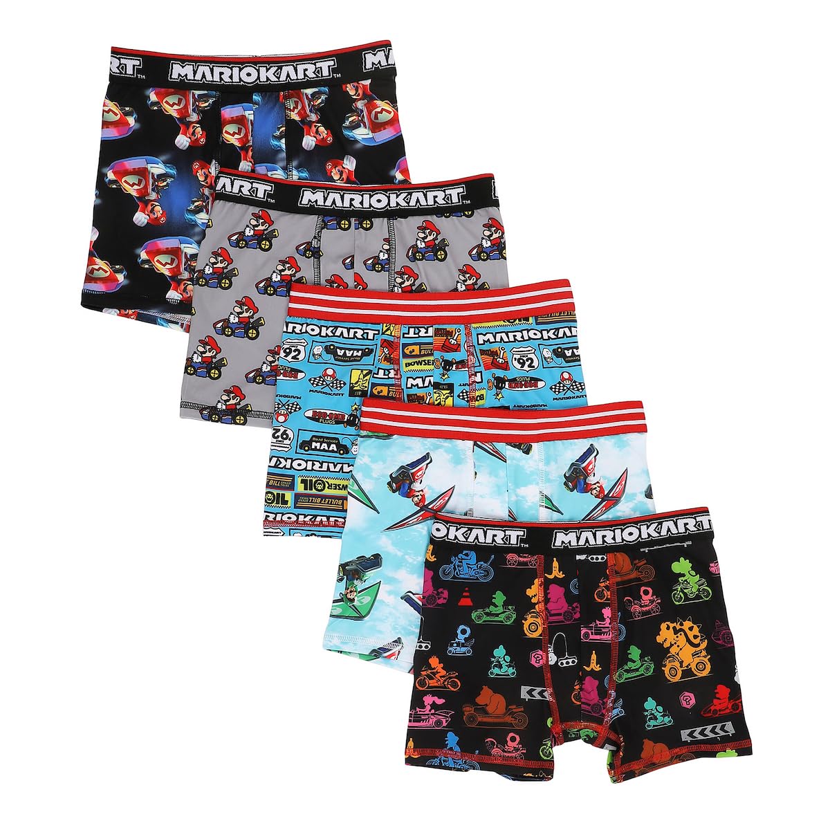 Bioworld Mario Kart All-Over Prints Boys’ Boxer Briefs Multipack (5 Pack)
