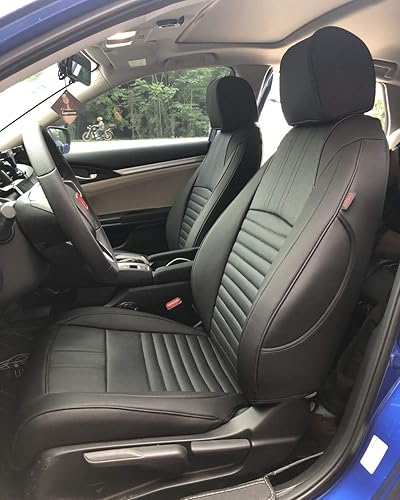 Miniatura 7 de EKR - Fundas de asiento de automóvil a la medida para Honda Civic Sedan, EX-L, EX-T, EX, Touring, LX-P, Sport - Cuero sintético (negro con detalles