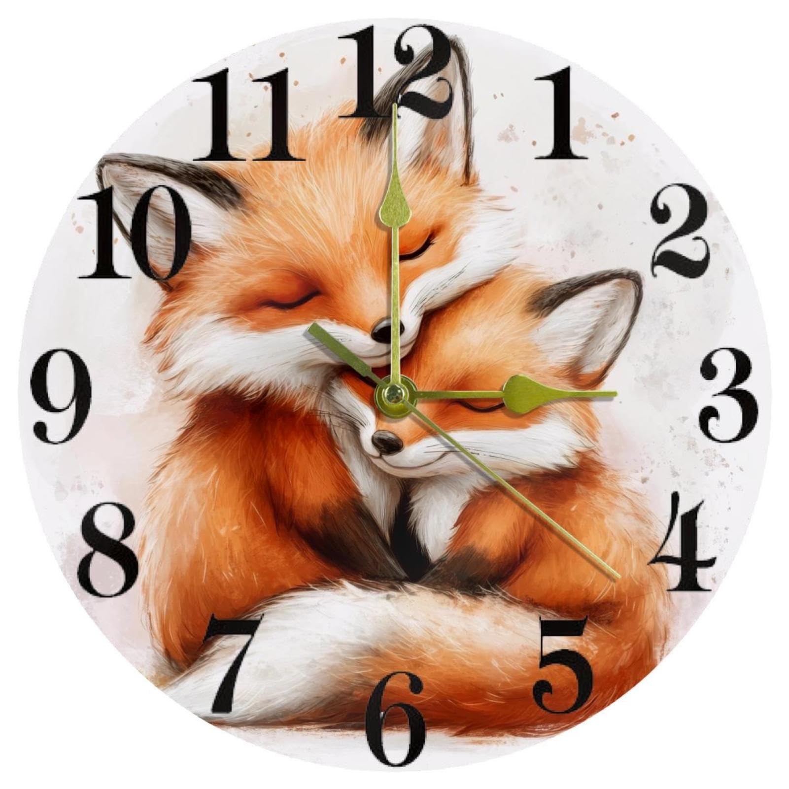Horloge murale renard aquarelle à quartz silencieuse pour décoration de cuisine et bureau