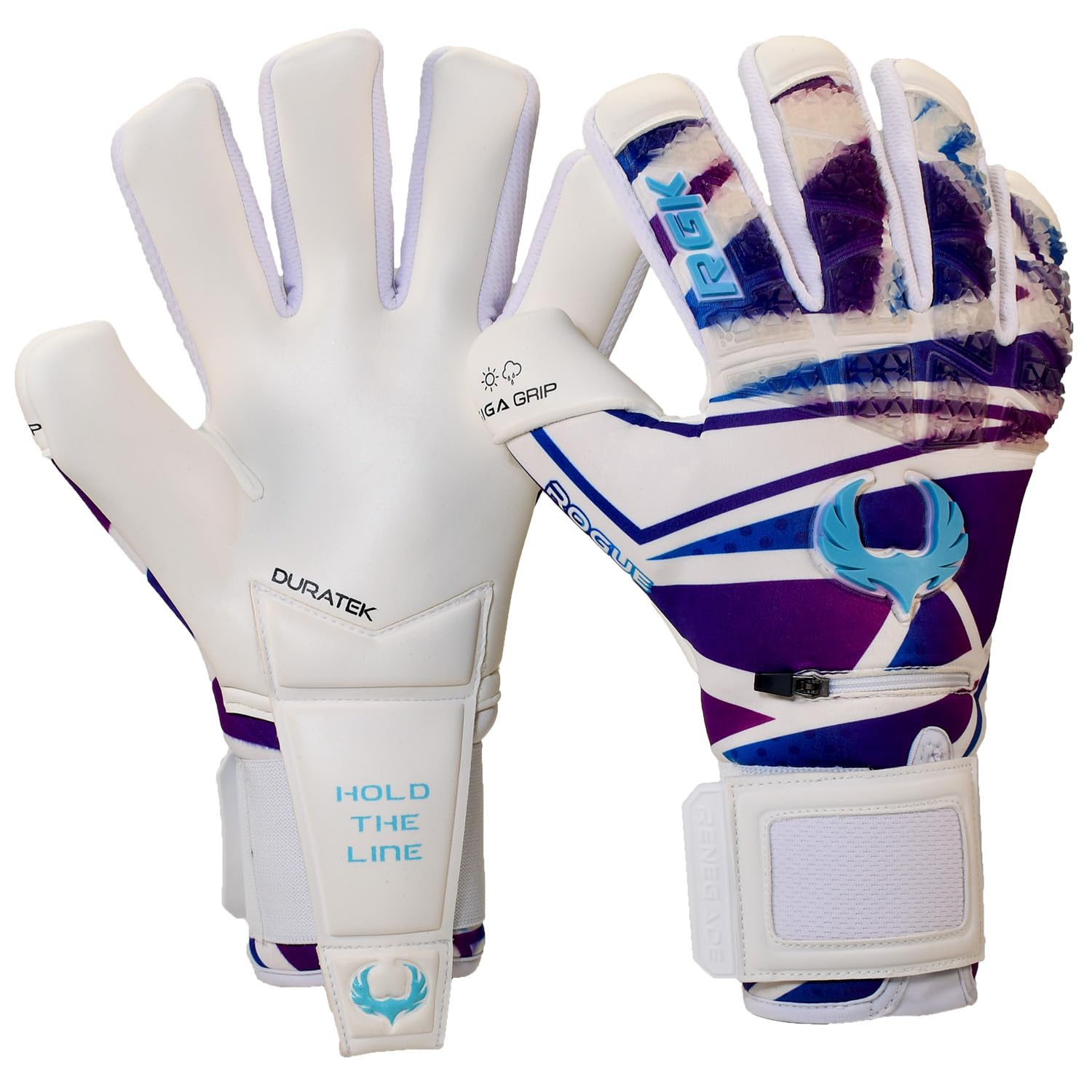 Renegade GK Limited Edition Rogue Techno Goalie Gloves with Fingersaves | 4mm Giga Grip | White, Purple & Blue Soccer Goalkeeper Gloves (Size 6, Youth, Kids, Neg. Cut, Level 4+) — image 1