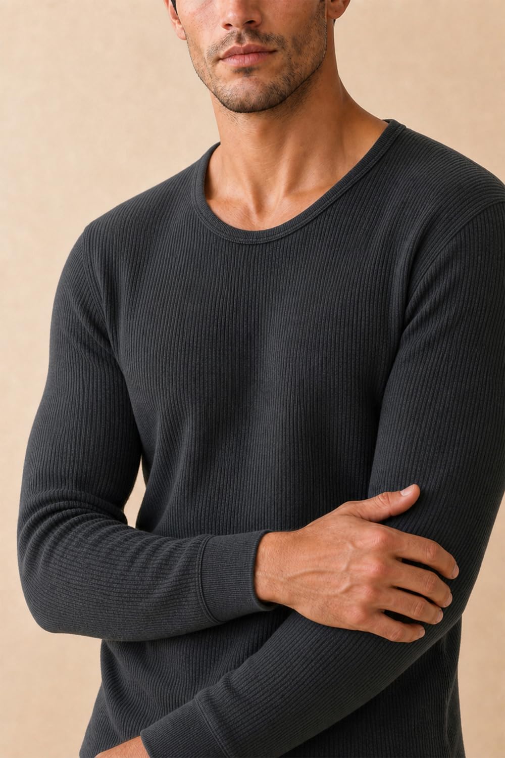 Van Heusen Men Thermal Top - Cotton Viscose Blend - Anti Bacterial, Low Neck, Full Sleeve _71002_Charcoal Melange_M 3