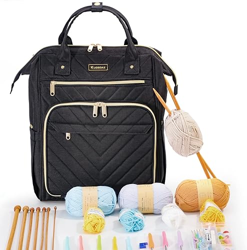 Miniatura 55 de Mochila para tejer, organizador de hilo con puerto de carga USB, mochila acolchada para mujer, regalo del día de la madre, bolsa de ganchillo grande