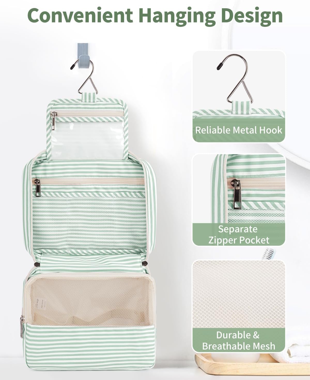 Narwey Small Hanging Travel Toiletry Bag for Women, Travel Bag for Toiletries, Makeup Bag Organizer Cosmetic Bags Make Up Bags for Girls - Image 2