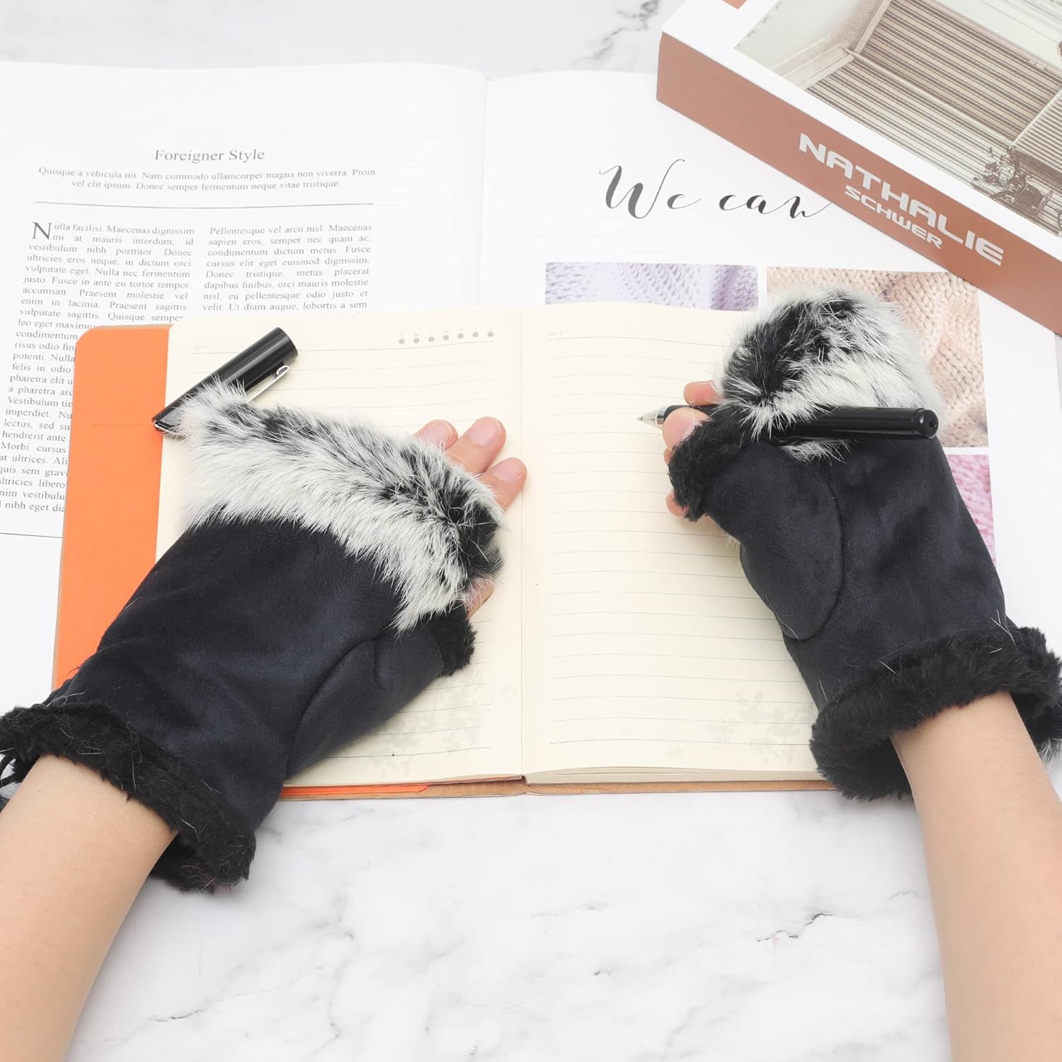 ZLYC Women Teen Classic Winter Warm Rabbit Fur Hands Wrist Fingerless Gloves Mittens - Image 2