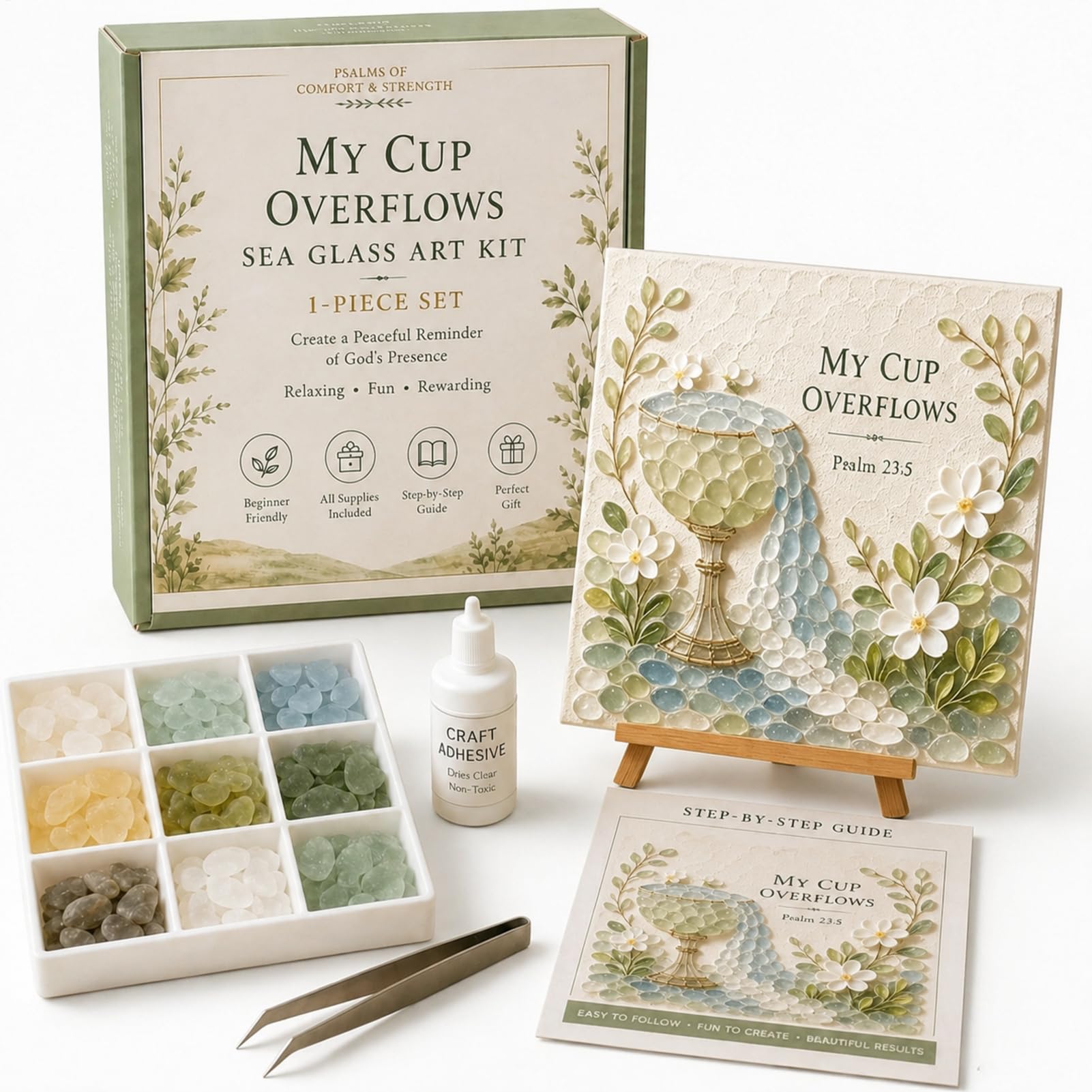 Bible Verse Sea Glass Art Kit, Christian DIY Sea Glass Mosaic Art Kit