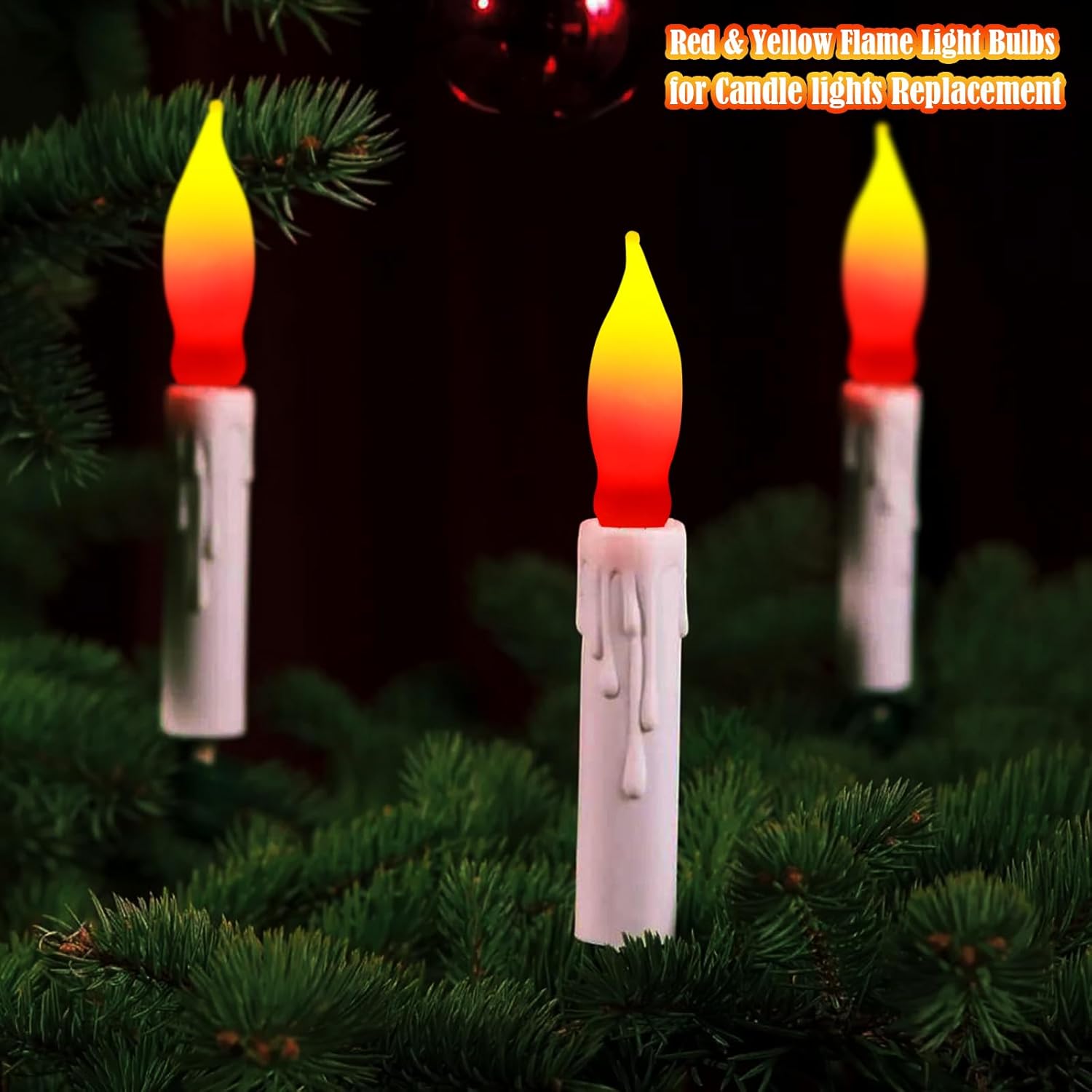 Christmas Flame Light Bulbs- 12 Pack Red Yellow Christmas Candle Light Bulb- E12 Candelabra Base Replacement Bulbs for String Lights Candle Lamp Nightlight Chandelier C7 Xmas Lights- 7 Watts