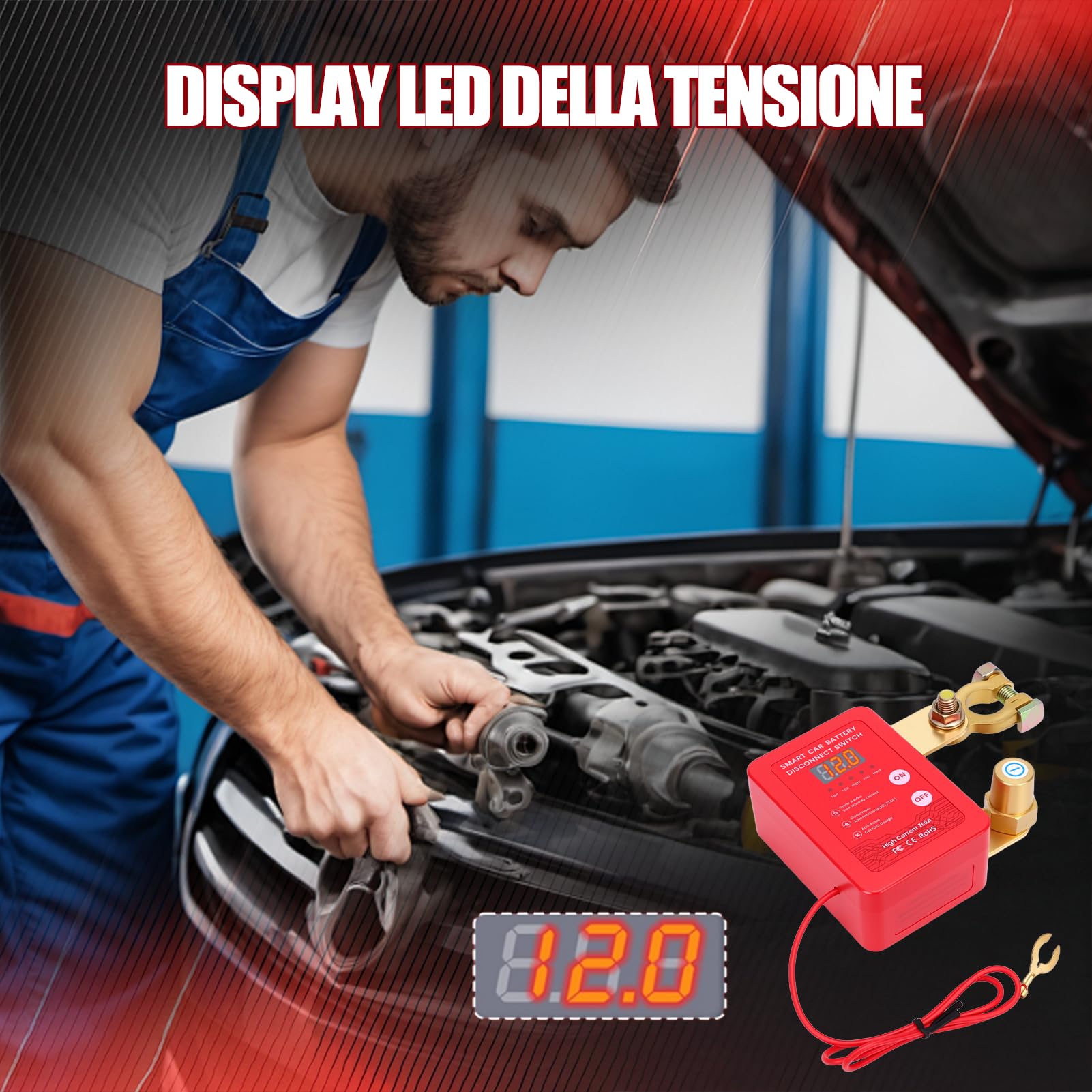 Stacca Batteria 12V per Auto, 240A Remoto Automatico Stacca Batteria Senza Fili, Interruttore di Isolamento con Telecomando per Camion Barca Auto RV ATV (Rosso)