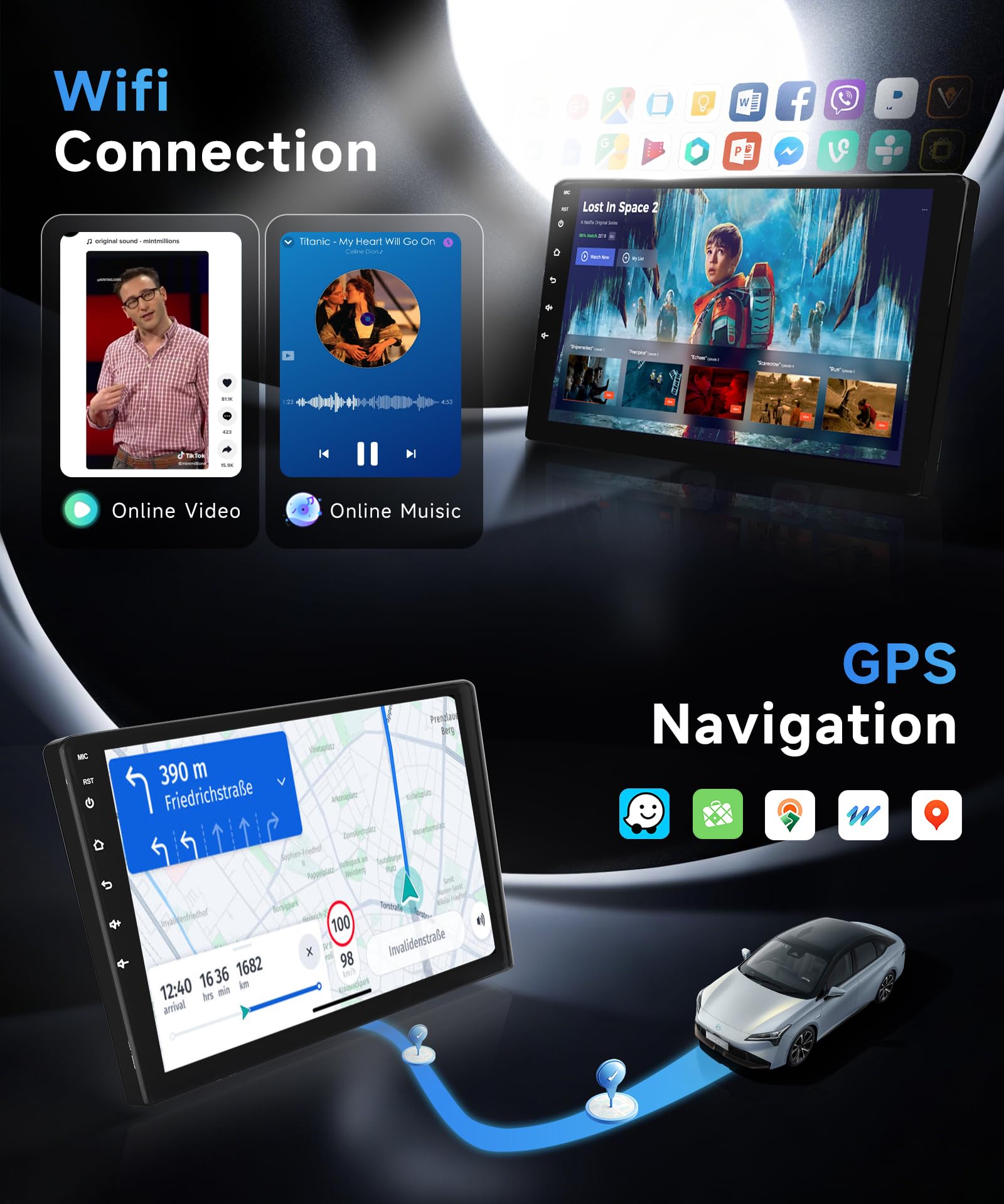 Rimoody 8 Kerne 6+128G Android Autoradio für Toyota RAV4 2001-2006 9 Zoll Touchscreen Radio Kabellos Carplay mit Android Auto Mirror Link Bluetooth FM/RDS/EQ/DSP WiFi GPS Navi Rückfahrkamera