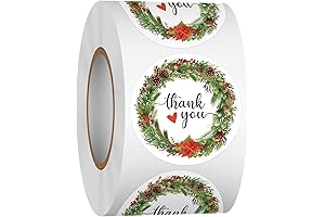 <p>Heyfibro 1.5" Christmas Thank You Sticker Roll, 500 Pcs Holiday Round Thank...