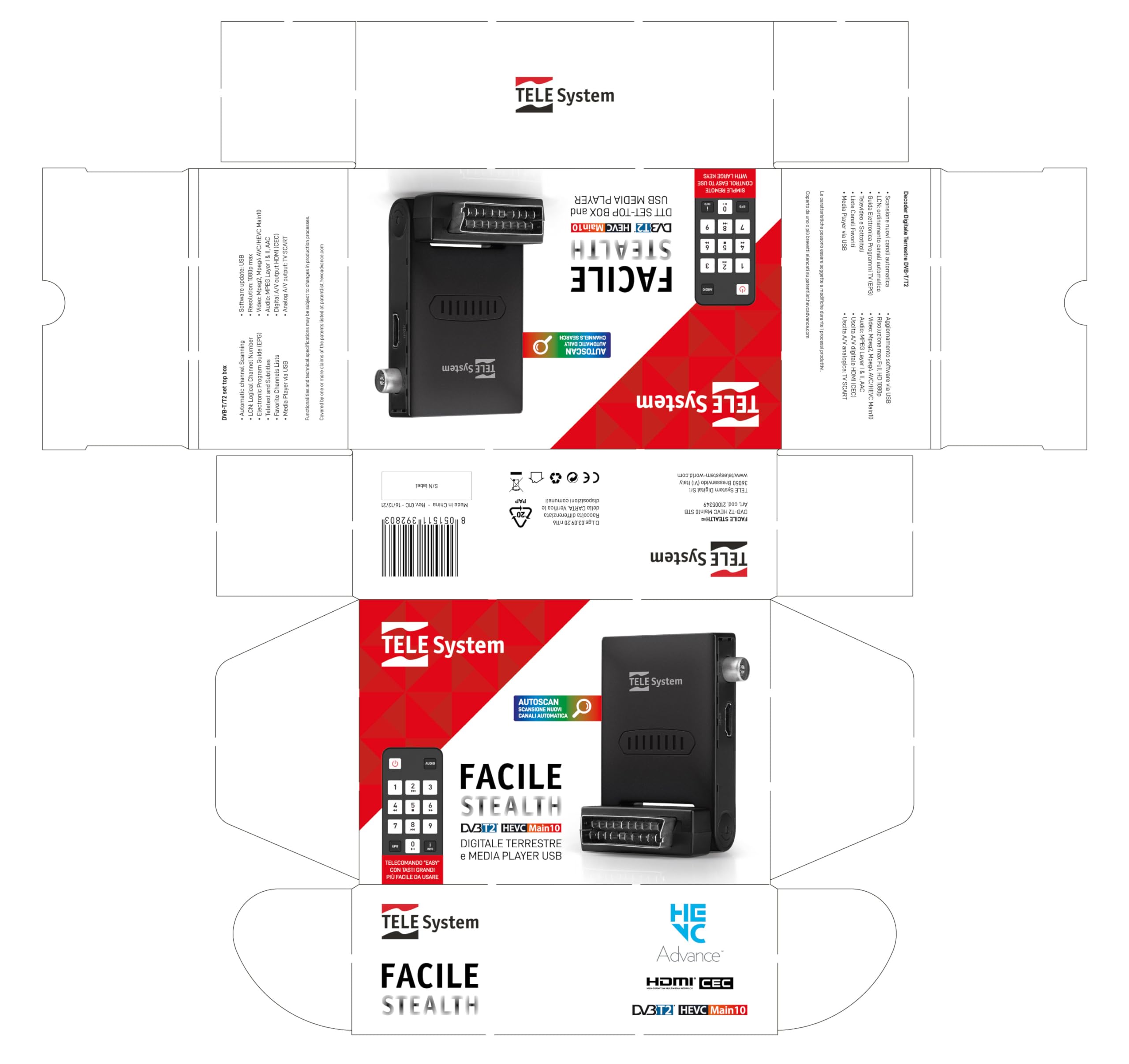 Tele System Mini Stealth Décodeur numérique terrestre avec Fonction Autoscan et LCN, Lecteur multimédia USB intégré-Télécommande Facile à Utiliser Incluse-Installation Plug & Play Via péritel ou HDMI