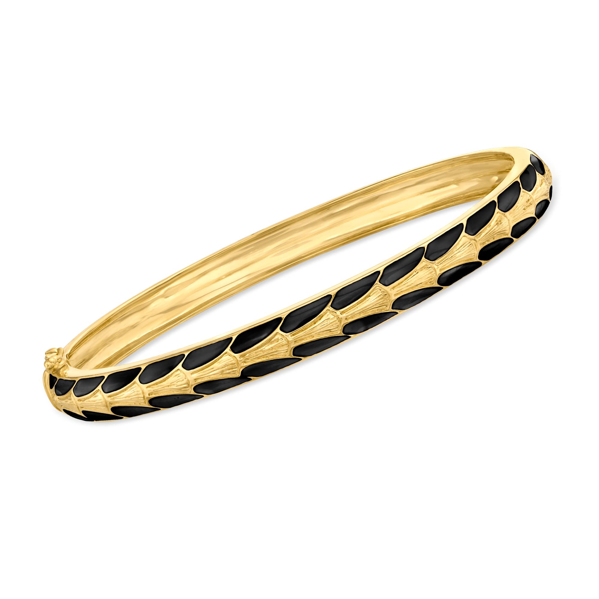 Ross-SimonsBlack Enamel Art Deco-Style Bangle Bracelet in 18kt Gold Over Sterling. 7 inches