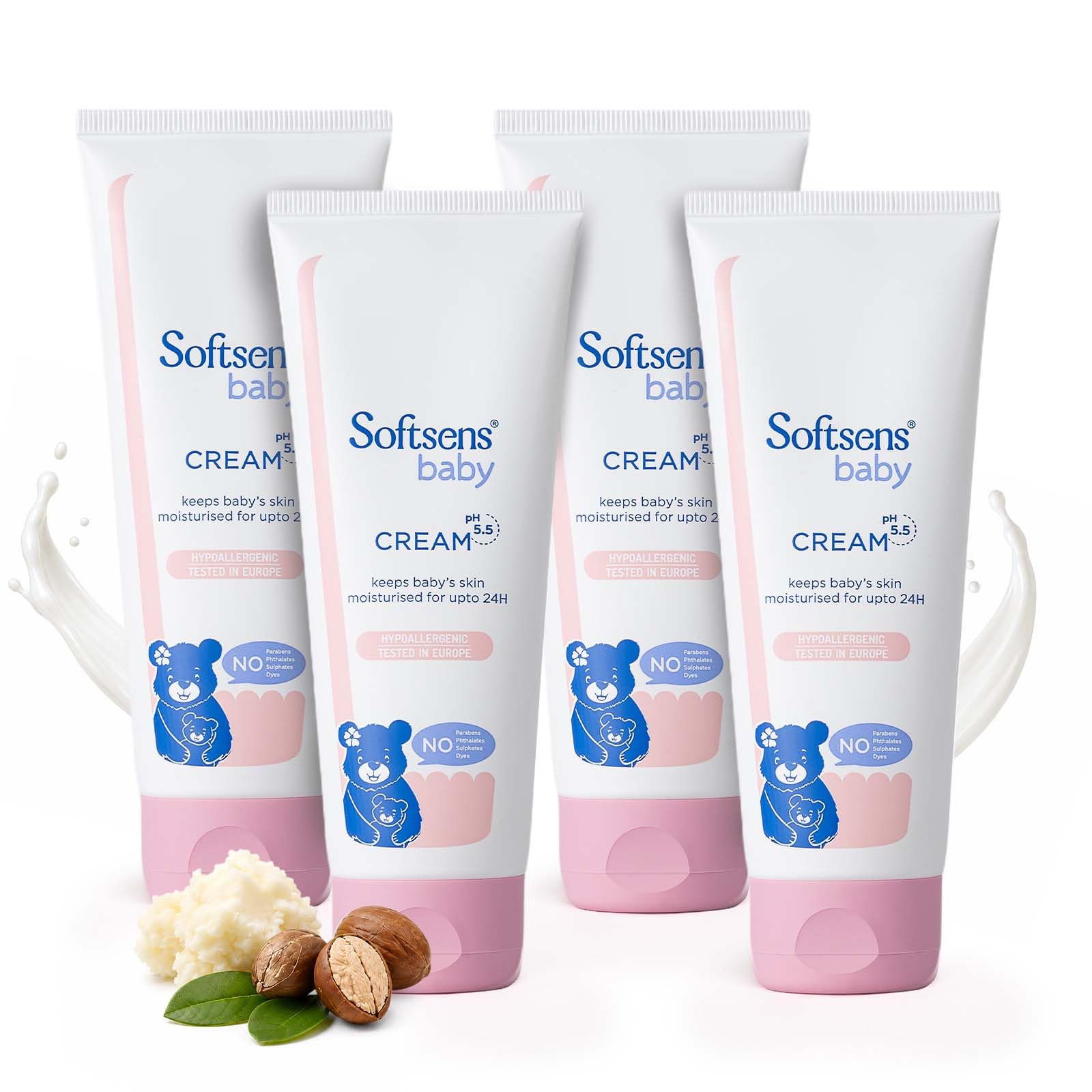 Softsens Baby Rich Moisturising Cream | Enriched with Natural Milk Cream and Shea Butter | Dermatalogically Tested, Hypoallergenic & Paraben Free 100g (Pack of 4)-picture-22