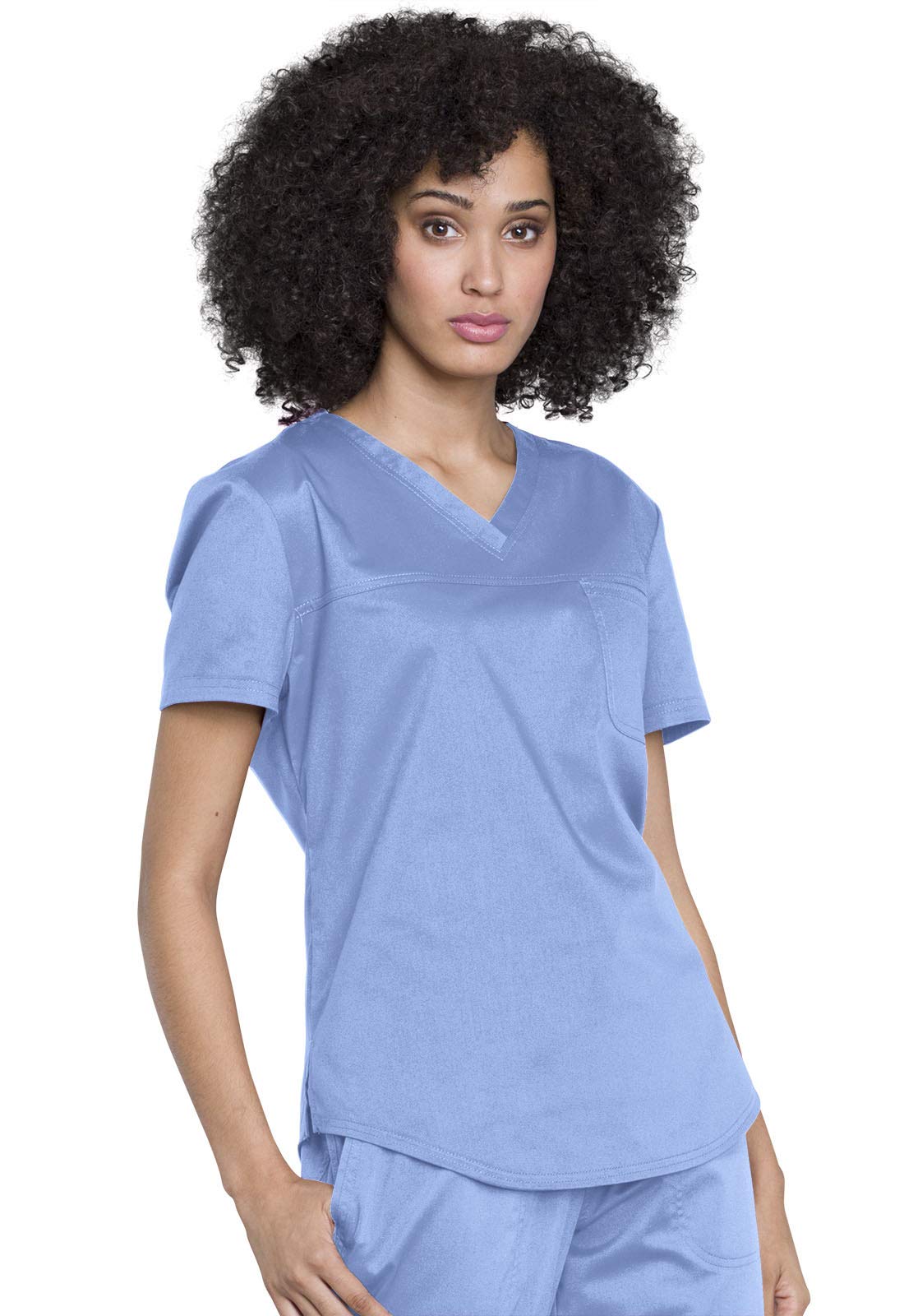 Cherokee Conjunto de ropa quirúrgica para mujer con cuello en V, WW657 con pantalón médico de tiro medio y pierna cónica con cordón, WW105, Ciel- XL Top/pantalón XL