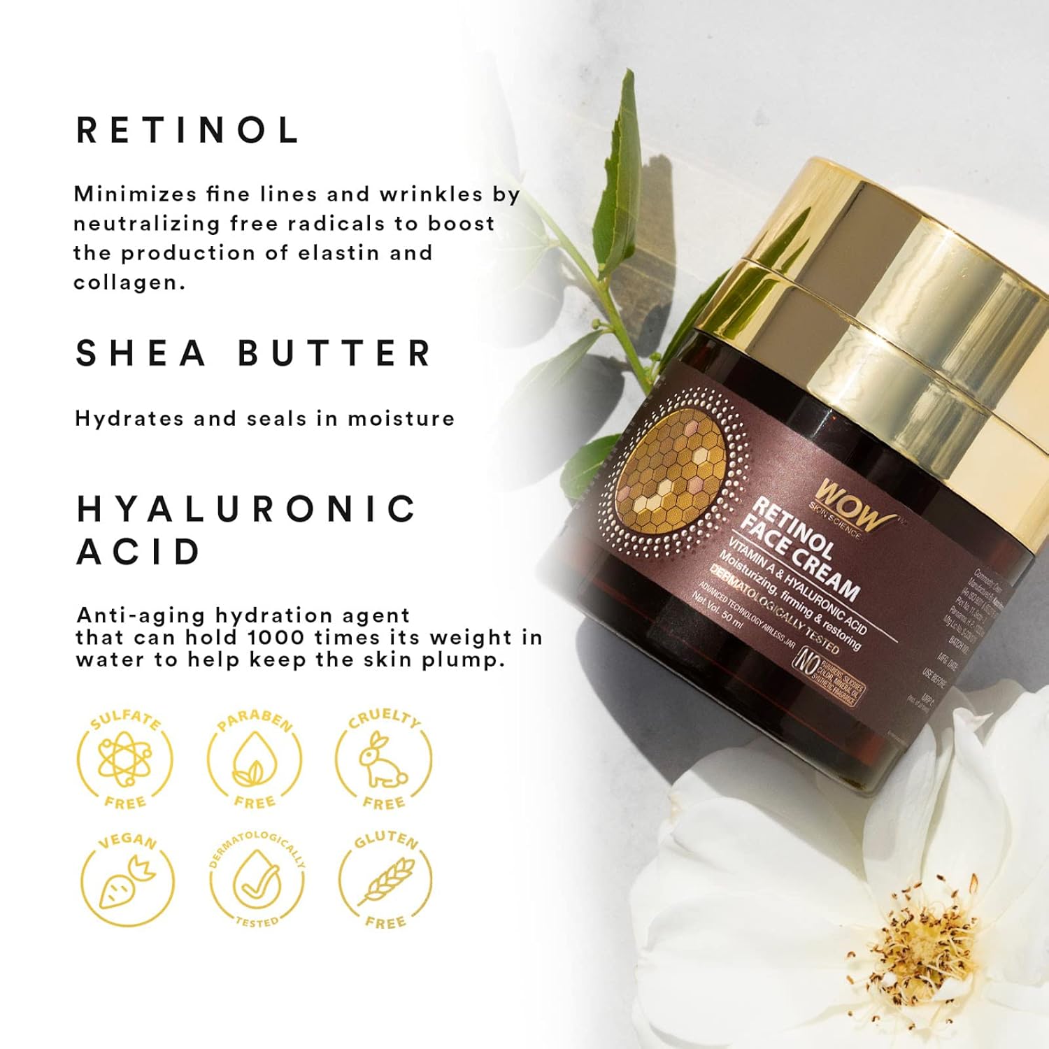 Buy WOW Skin Science Retinol Face Cream with Hyaluronic Acid Anti