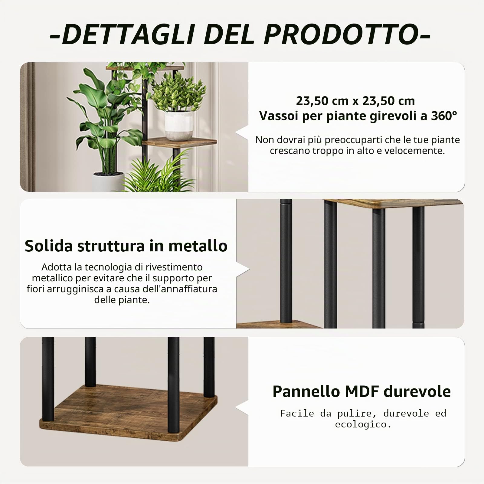 AZERPIAN Supporto per piante a 5 ripiani, in metallo, per interni, per più piante, ad angolo, per patio, giardino, soggiorno, balcone, camera da letto, nero (nero)