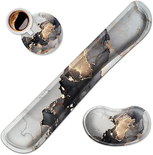 Reposamuñecas para teclado ampliado, kit ergonómico de reposamuñecas para teclado y mouse con cojín de espuma viscoelástica, soporte cómodo para el