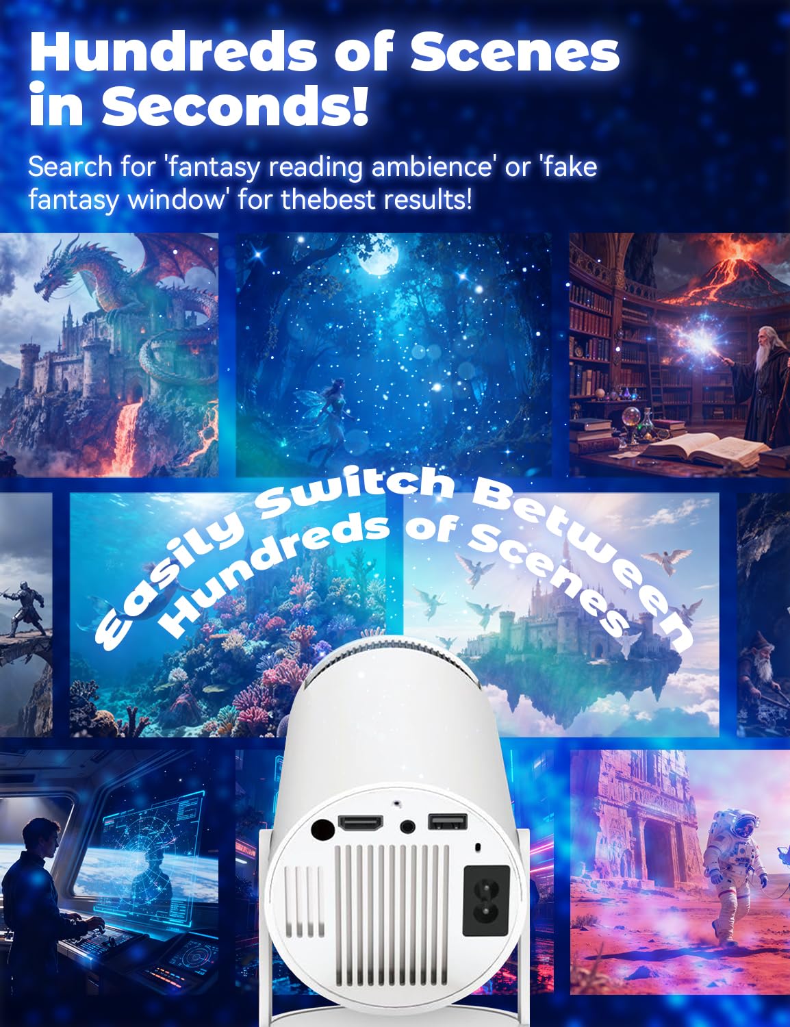 Faux Projecteur De Fenêtre – Mini Projecteur 1080P avec WiFi Et Bluetooth, Correction Automatique du Trapèze, Faible Latence Et Rotation À 180°, Vidéo Portable Intelligent