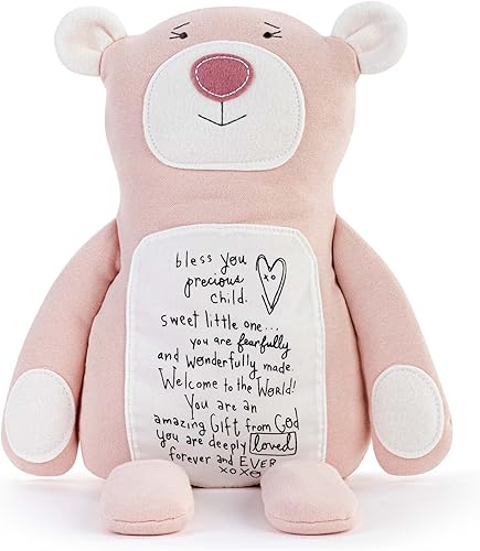 DEMDACO Poetic Threads Wonderfully Made Pink and White - Oso de peluche de 21 x 15 pulgadas color rosa