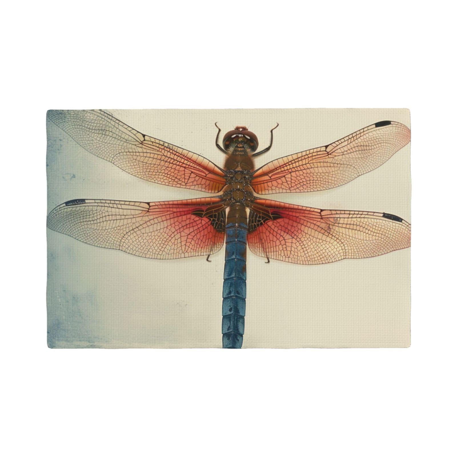 Dragonfly Print Print Placemats Set, Heat Resistant Washable Placemat 12x18in Table Mats for Party Kitchen Dining Table Decoration Indoor Outdoor, Four Pieces