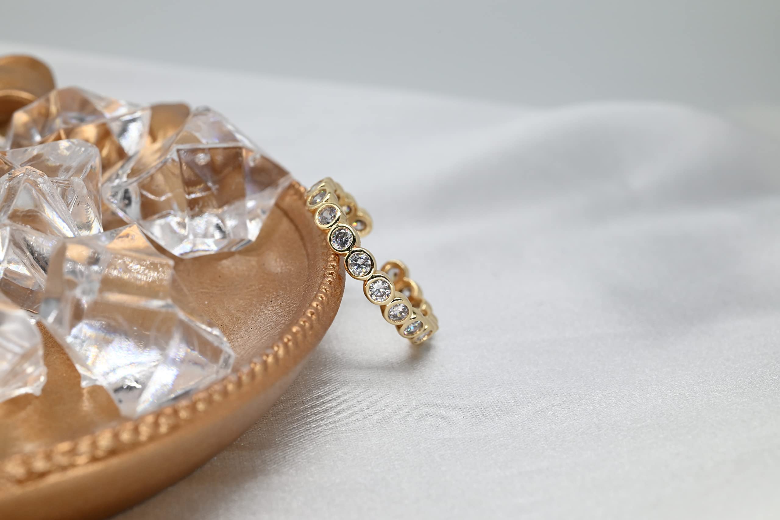 WBDWWTD BZEBI Anillo de eslabón Abierto apilable Chapado en Oro de 18 Quilates con circonita cúbica para Mujeres y niñas, Bandas de eternidad, joyería Minimalista