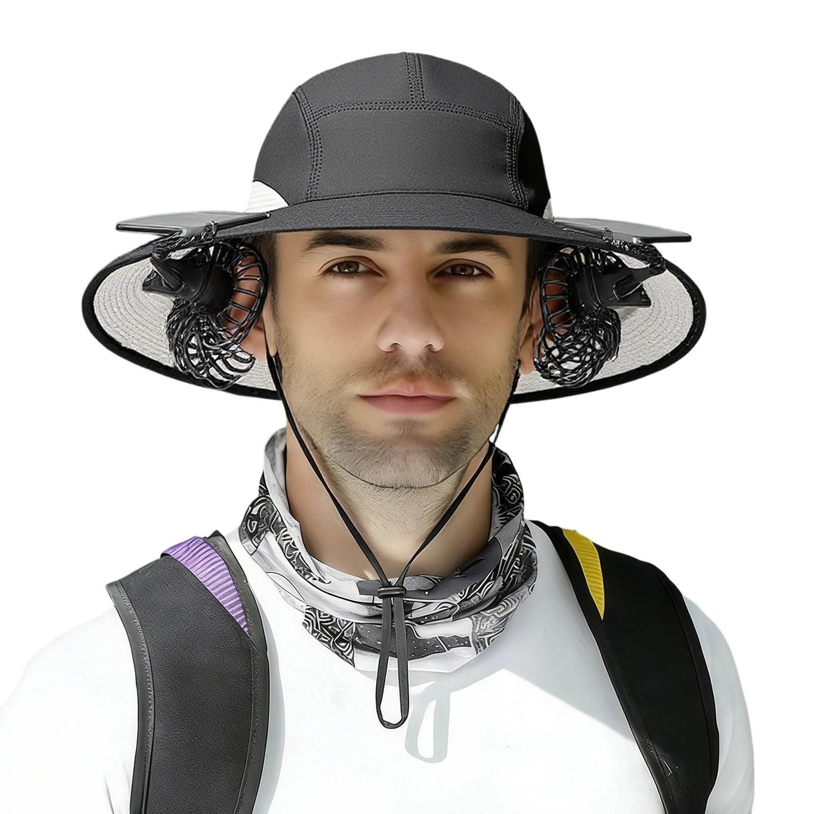 Genérico Sombrero Verano Mujer - Sombrero de ala Ancha con protección Solar para Exteriores Ventilador Solar extraíble y batería Recargable para Senderismo Camping y Viajes