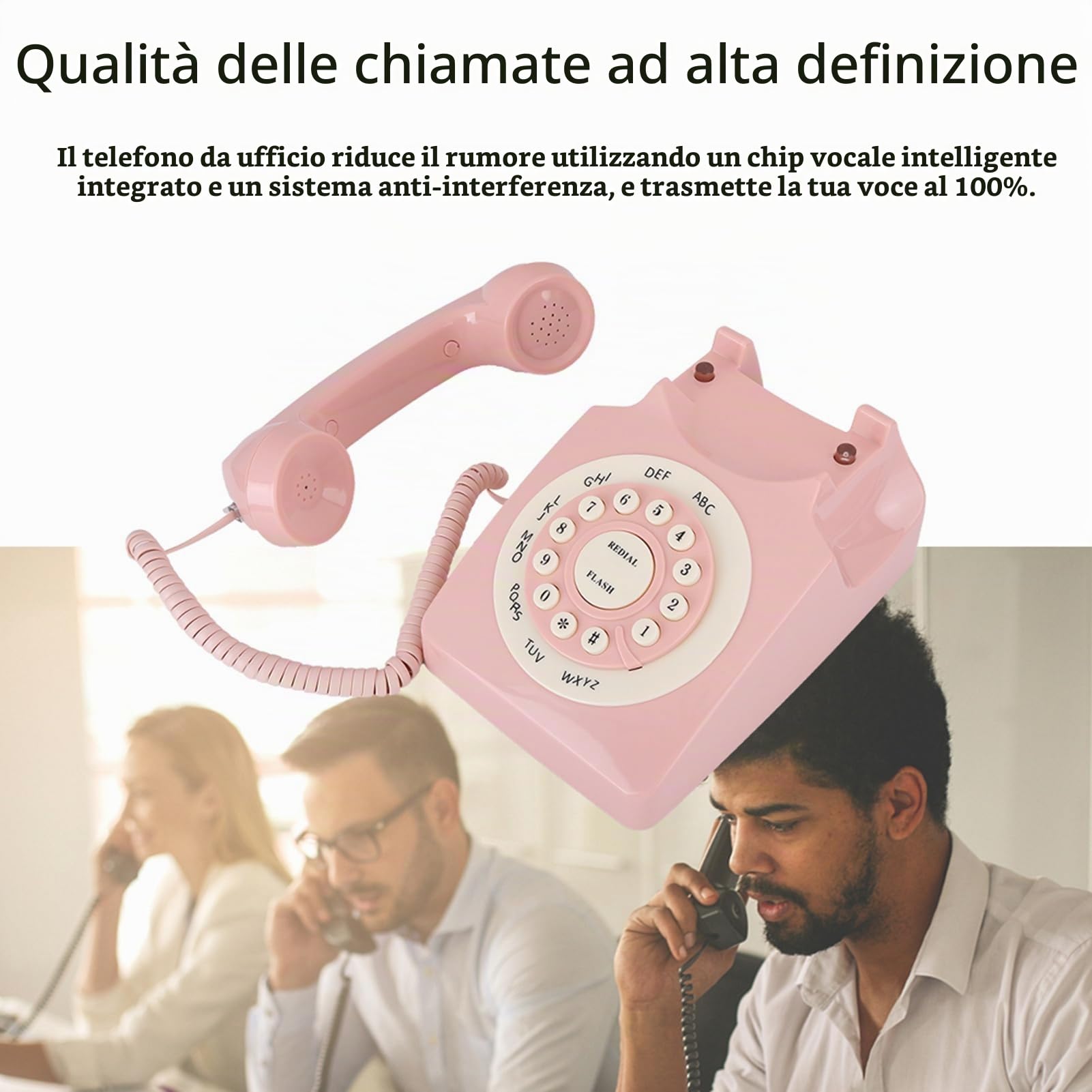 Akozon Telefono Fisso Cablato Vintage in Stile Europeo in Rosa - Telefono Antico con qualità di Chiamata Ad Alta Definizione per Casa o Ufficio