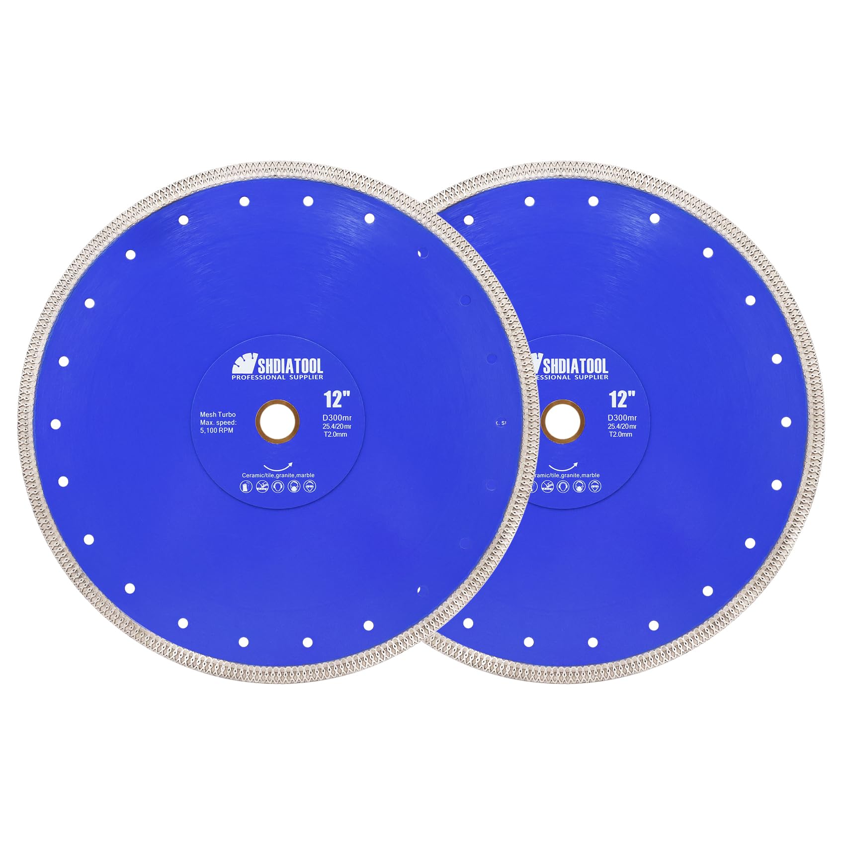 SHDIATOOL 12 Inch Diamond Saw Blade Cutting Porcelain Tile Ceramic Granite Marble Brick(2-Pack)