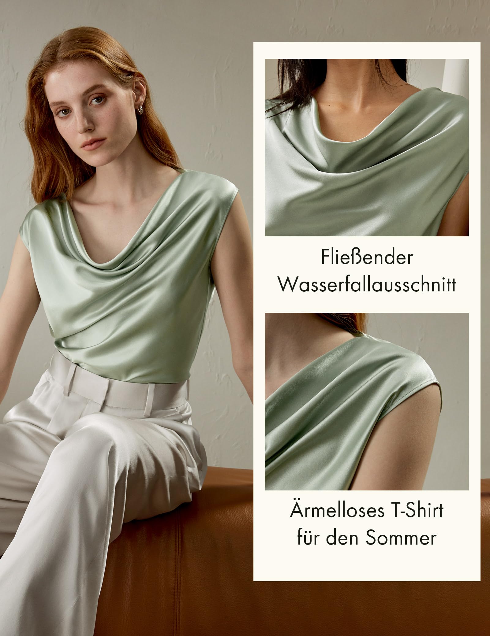 LilySilk 100% Seidenhemd mit Wasserfallausschnitt für Damen ärmellose Elegante Oberteile für den Sommer Schulterfreies T-Shirt für Damen