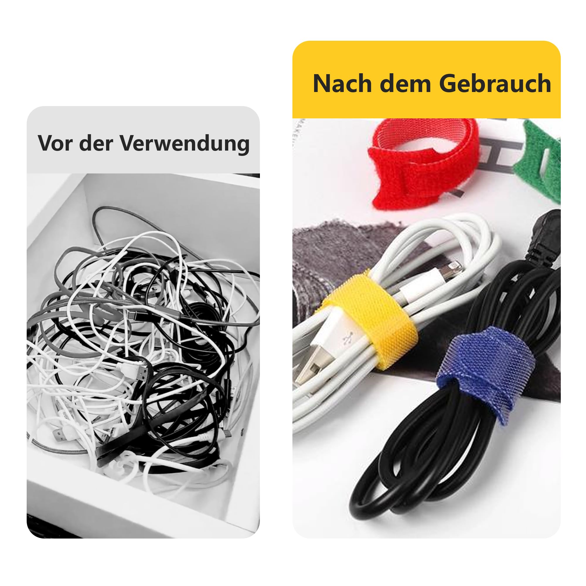 Elalove 100 sztuk opasek kablowych w kształcie litery T, na rzep, organizer na kable do słuchawek, kabel do ładowania, zarządzanie kablami, 5 kolorów