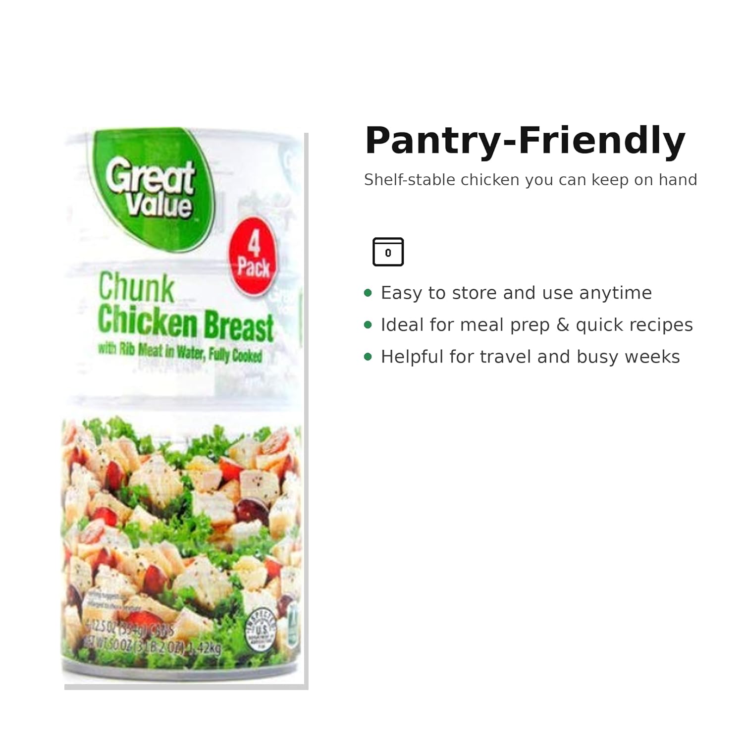 Great Value Fully Cooked Chunk Chicken Breast with Rib Meat in Water