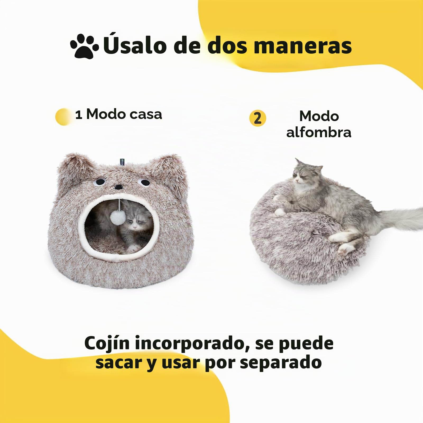 CATISM Cama Cueva para Gatos - Lugar de Descanso Lavable para Gatos Almohada de Felpa para Mascotas Casa Cojín Mullido para Gatitos Cachorros Cama Acogedora Cama para Mascotas
