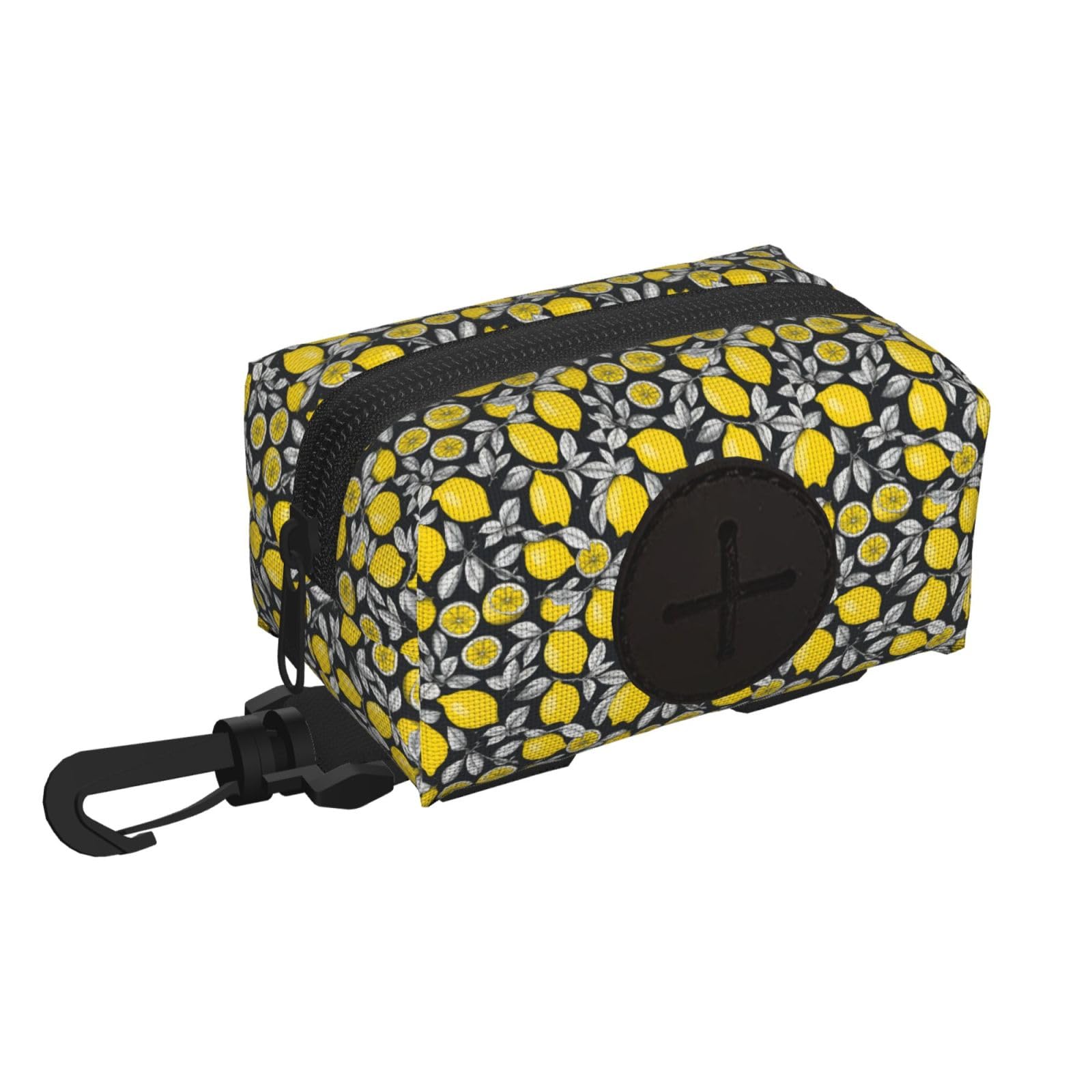 Pphgut Black Lemon Fruit Pattern Print Waterproof Pet Waste Treat Bag Outdoor Walking Hiking Pouch Camping Accessory