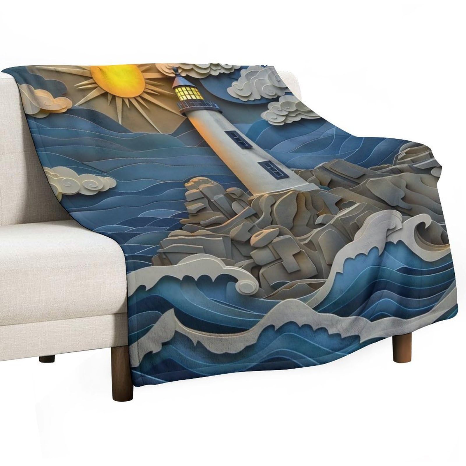 YHGSREUOH Papercut Lighthouse 02 Flannel Blankets Fleece Soft Throw Lightweight Plush Gifts for Couch, Bed, Cozy Sofa Plush, Chair, Lovers 150x200cm(60x80in)