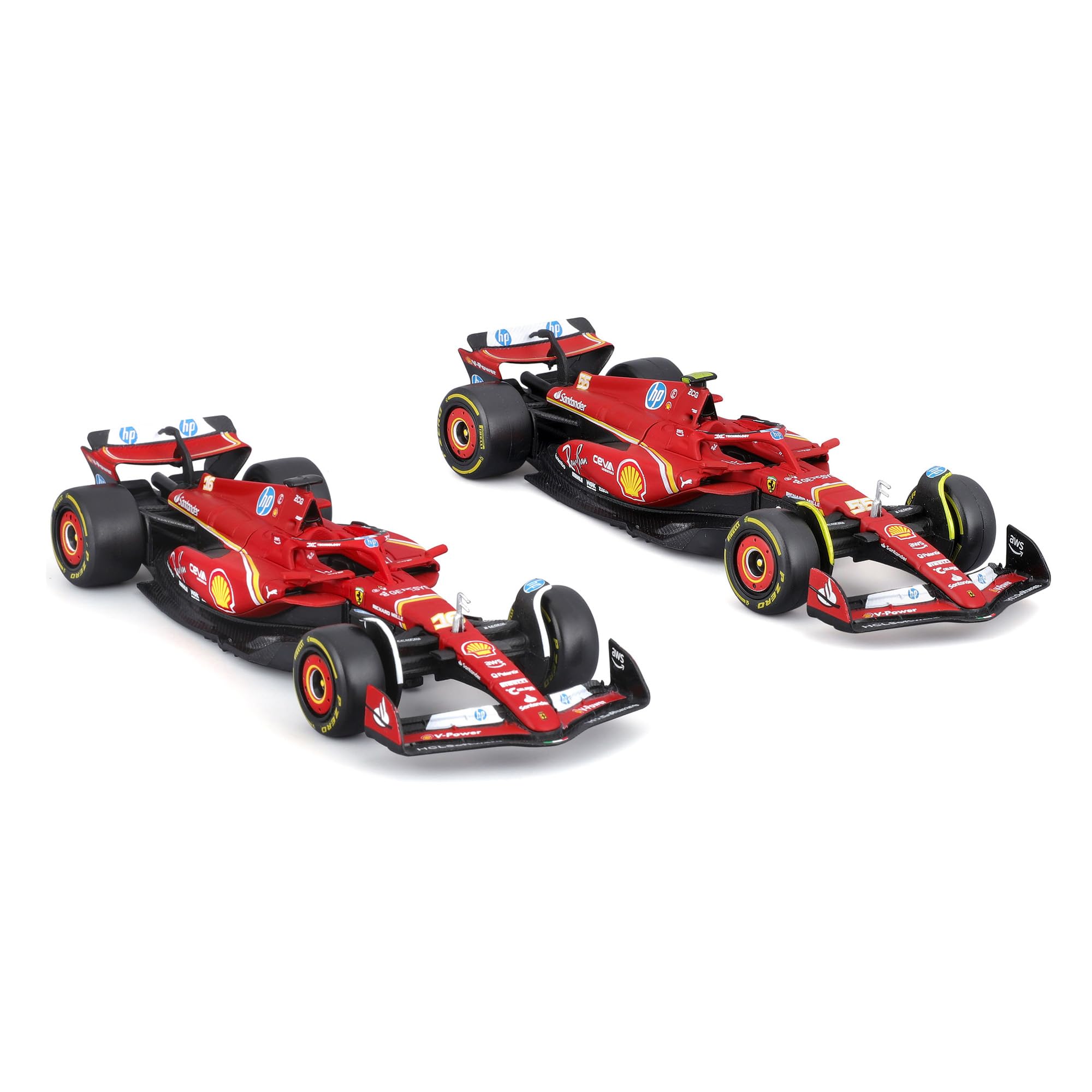 BBURAGO Ferrari SF-24 F1 Imola Livery 2024 Leclerc #16 e Sainz #55, Set 2 Auto Diecast in Scala 1:43, Confezione Quadro Espositivo, Licenza Ufficiale Ferrari, Età Consigliata 14+ Anni