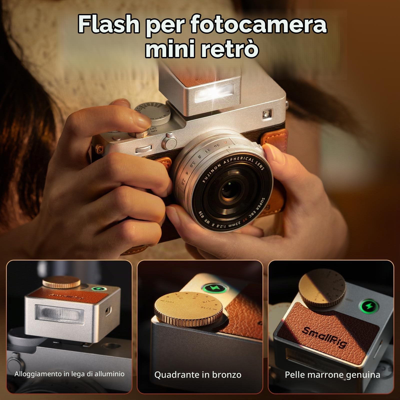 SMALLRIG RS-R20 - Mini flash per fotocamera Fuji X100, Ricoh GR, Nikon ZF, Sony A7C, Speedlite manuale GN8-10, 5 livelli 1/1-1/16, 700 flash a piena potenza, 6500 K, batteria 400 mAh -5882