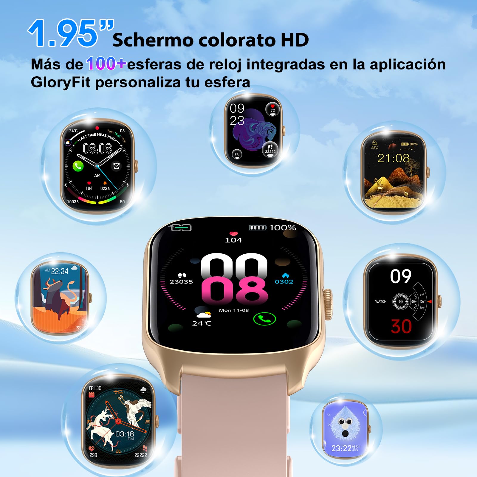 Qecnato Reloj Inteligente Hombre Mujer, Smartwatch 1.95'' Pantalla, 112+ Modos Deportivos, IP68, Rosa