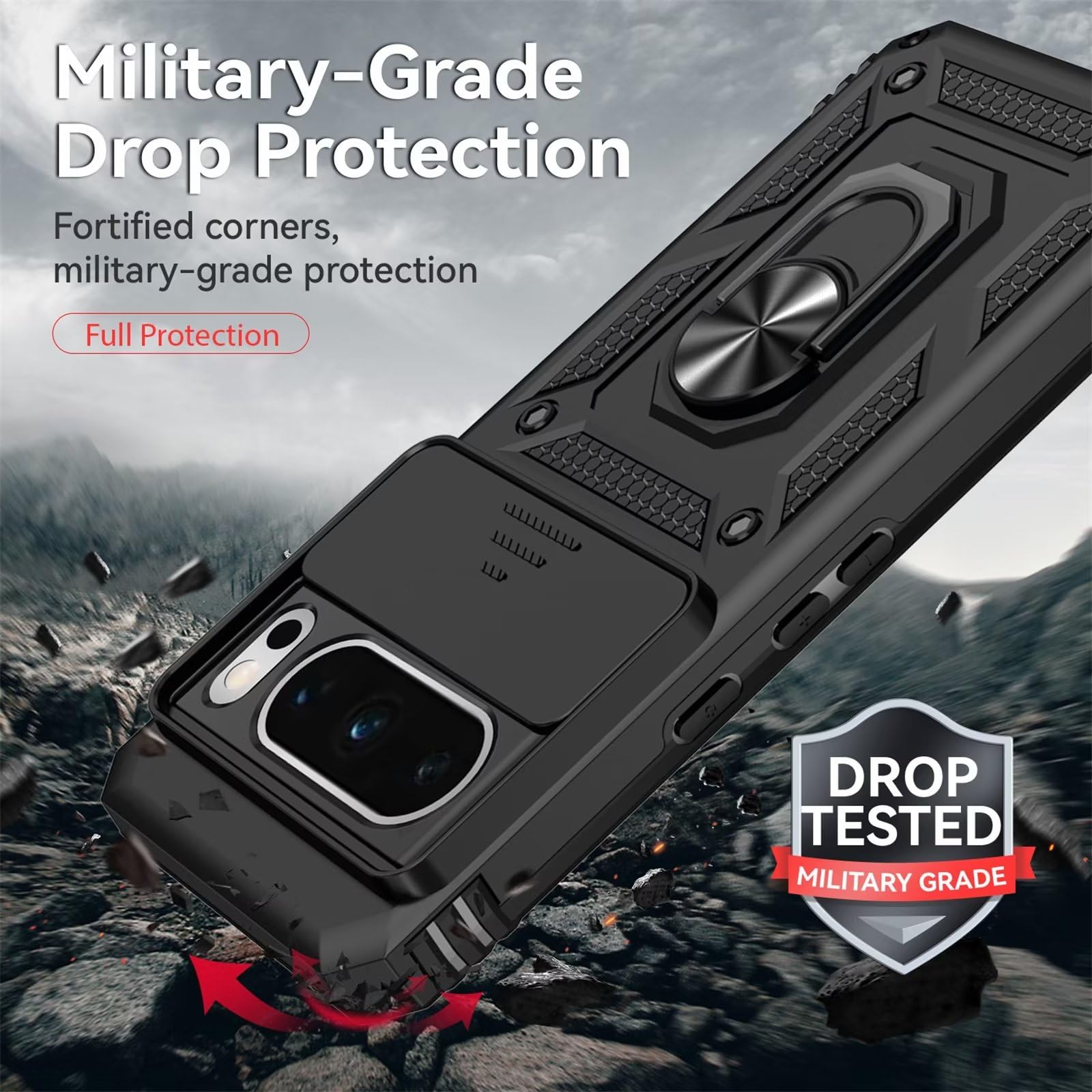 Custodia Per Google Pixel 8 Pro Con Protezione Fotocamera Scorrevole E Anello Magnetico (2 Pellicole Incluse) - 3