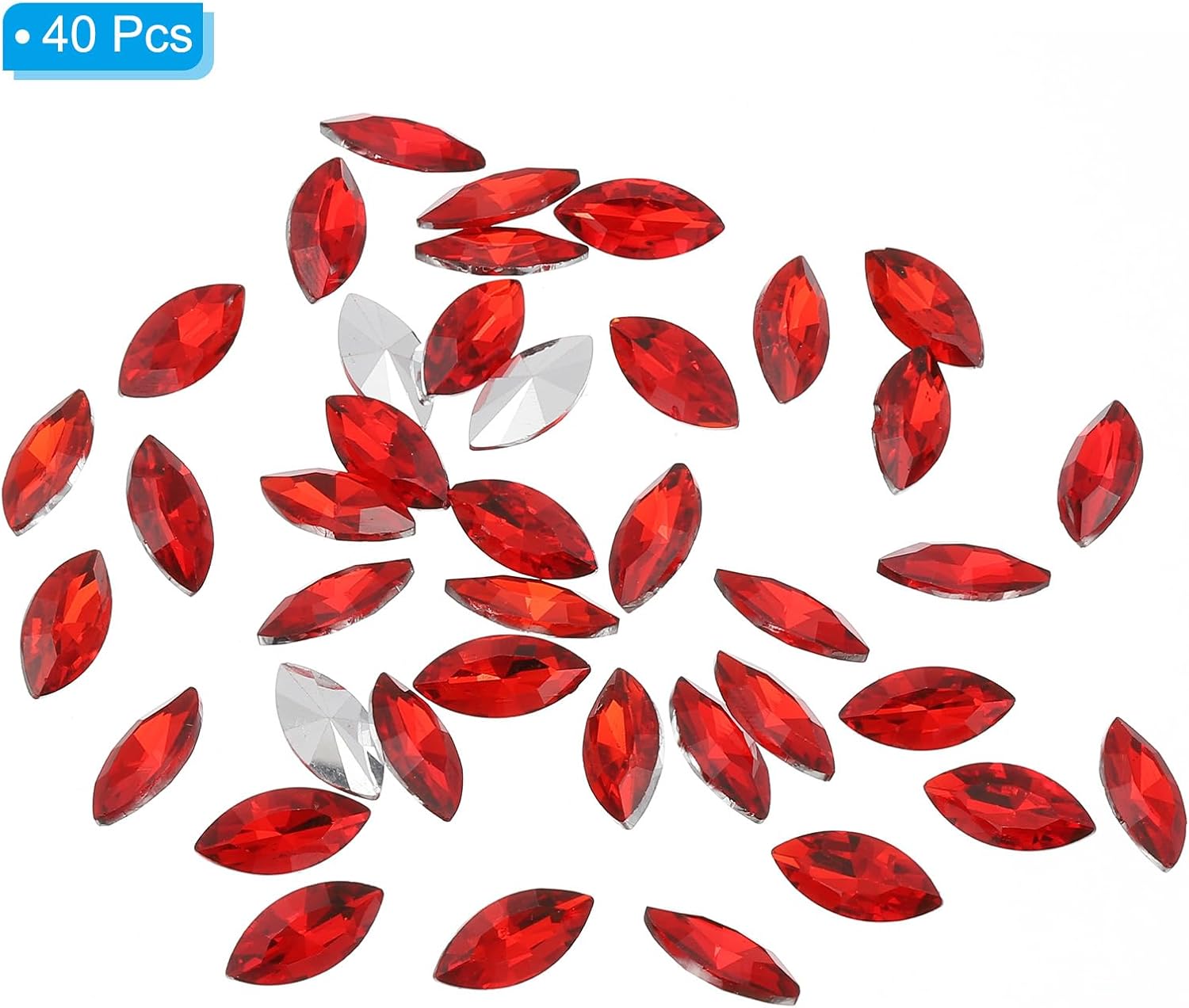 PATIKIL Marquise Gems, 40 Pcs 15x7mm Glass Rhinestones Flat Back Navette Horse Eye Crystal Gems for Jewelry Making DIY Craft, Red - Image 3