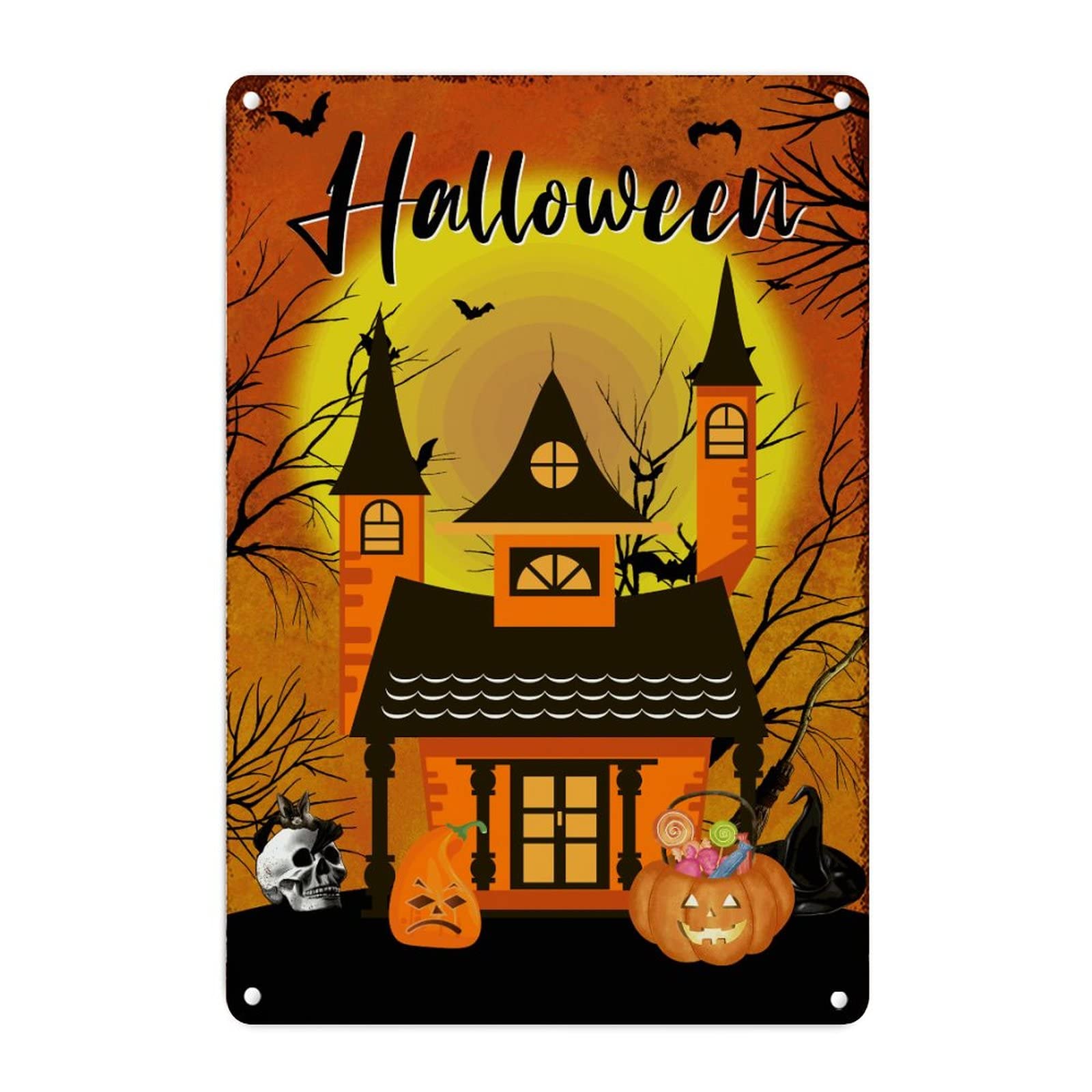 Plaque murale en métal citrouille Halloween décoration effrayante de salon 45x30 cm