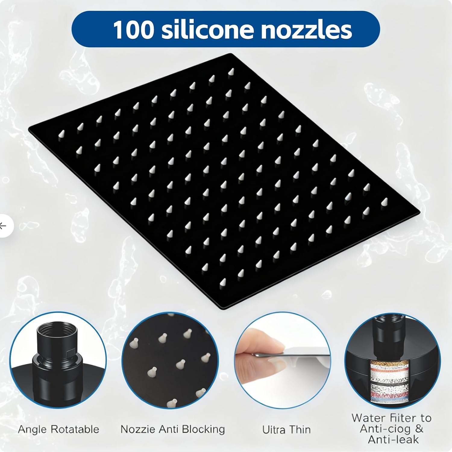 Filtered Shower Head Rainfall Showerhead with Filters Stainless Steel Reduces Chlorine and Heavy Metals Square 8 Inch Showerhead Matte Black