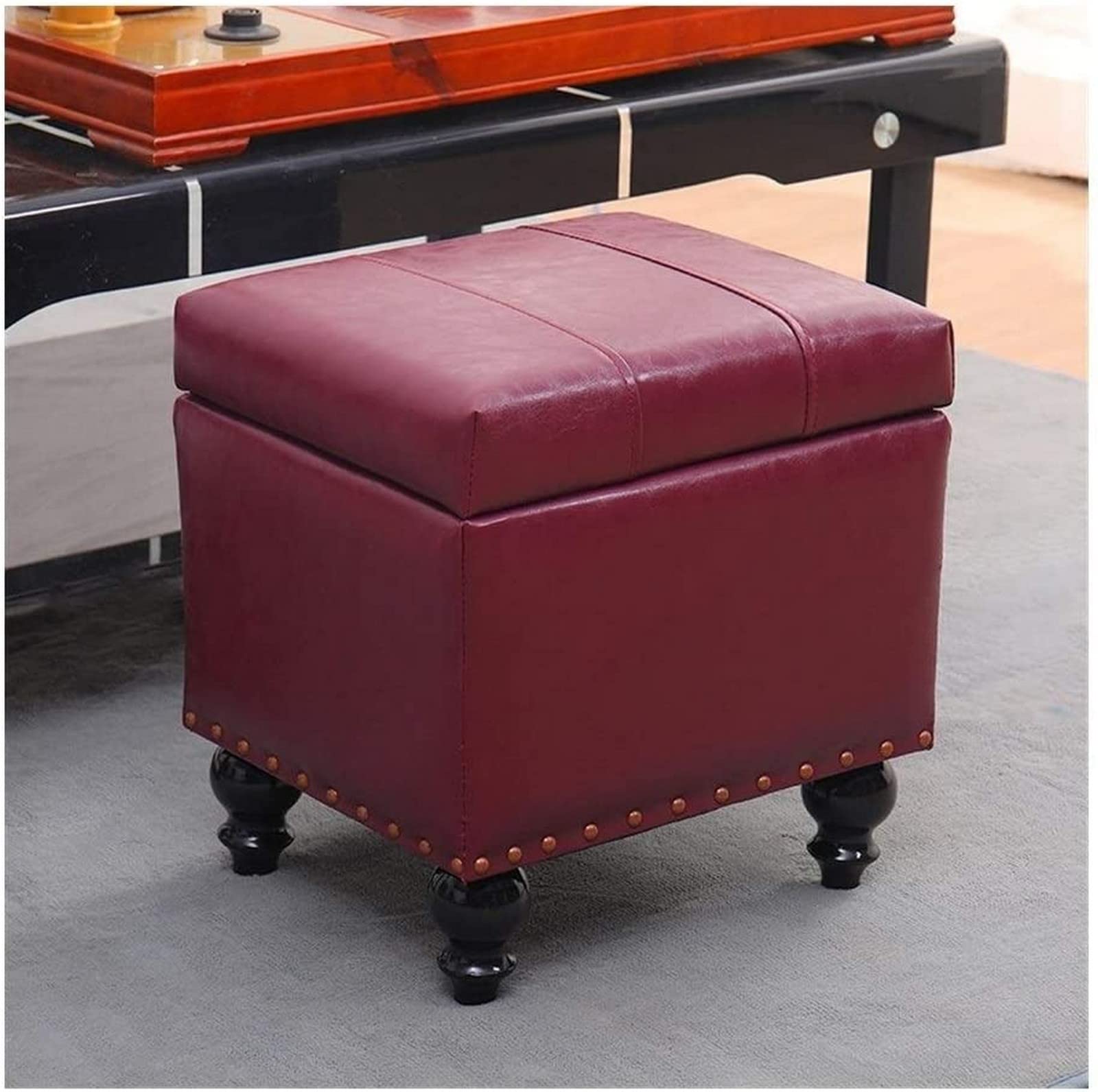 Repose-Pieds en Similicuir Jaune | Pouf de Rangement et Banc Cubique Rembourré pour Salon