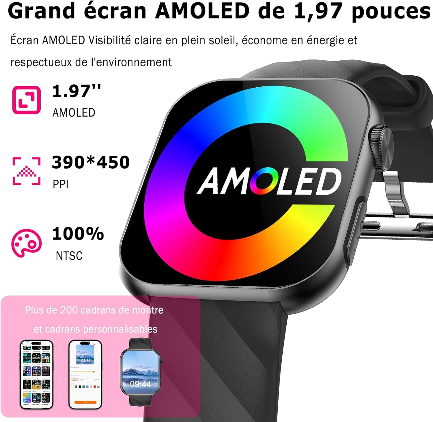 2026 Montre Connectée avec ECG/HRV/IMC/Tension Artérielle/Sommeil/Fatigue | 1.97" AMOLED Homme Smartwatch avec 24H Fréquence Cardiaque/SpO2/Température Corporelle, Appel Bluetooth/SOS, pour Android/iOS