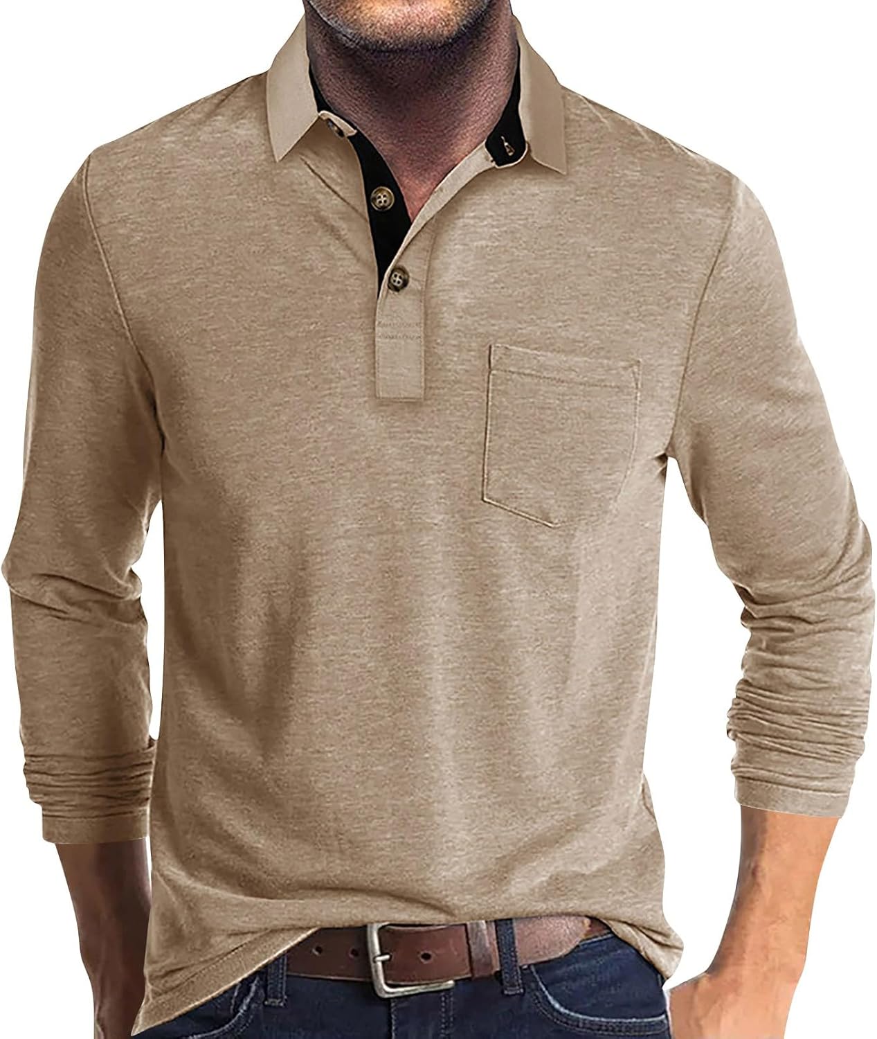 Men's Casual Polo Shirts Long Sleeve Athletic Button T Shirts Classic Basic Golf Shirt Solid Tops with Pocket