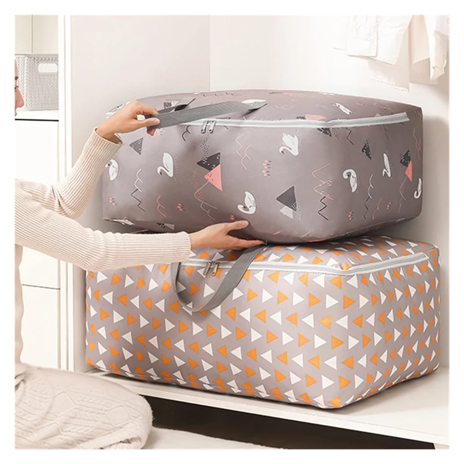 Aufbewahrungstasche für Kleidung, Zusammenklappbare Aufbewahrungsboxen und Stofftaschen aus mehrfarbigem Stoff for Kleidung(Beige-13)