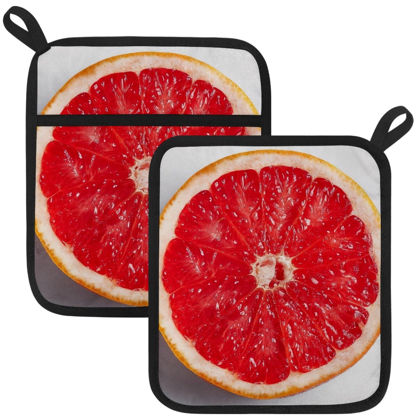 VAPOKF Grapefruit Pot Holders with Pocket for Kitchen Heat Resistant Potholders Large Polyester-Cotton Square Oven Mitts Set